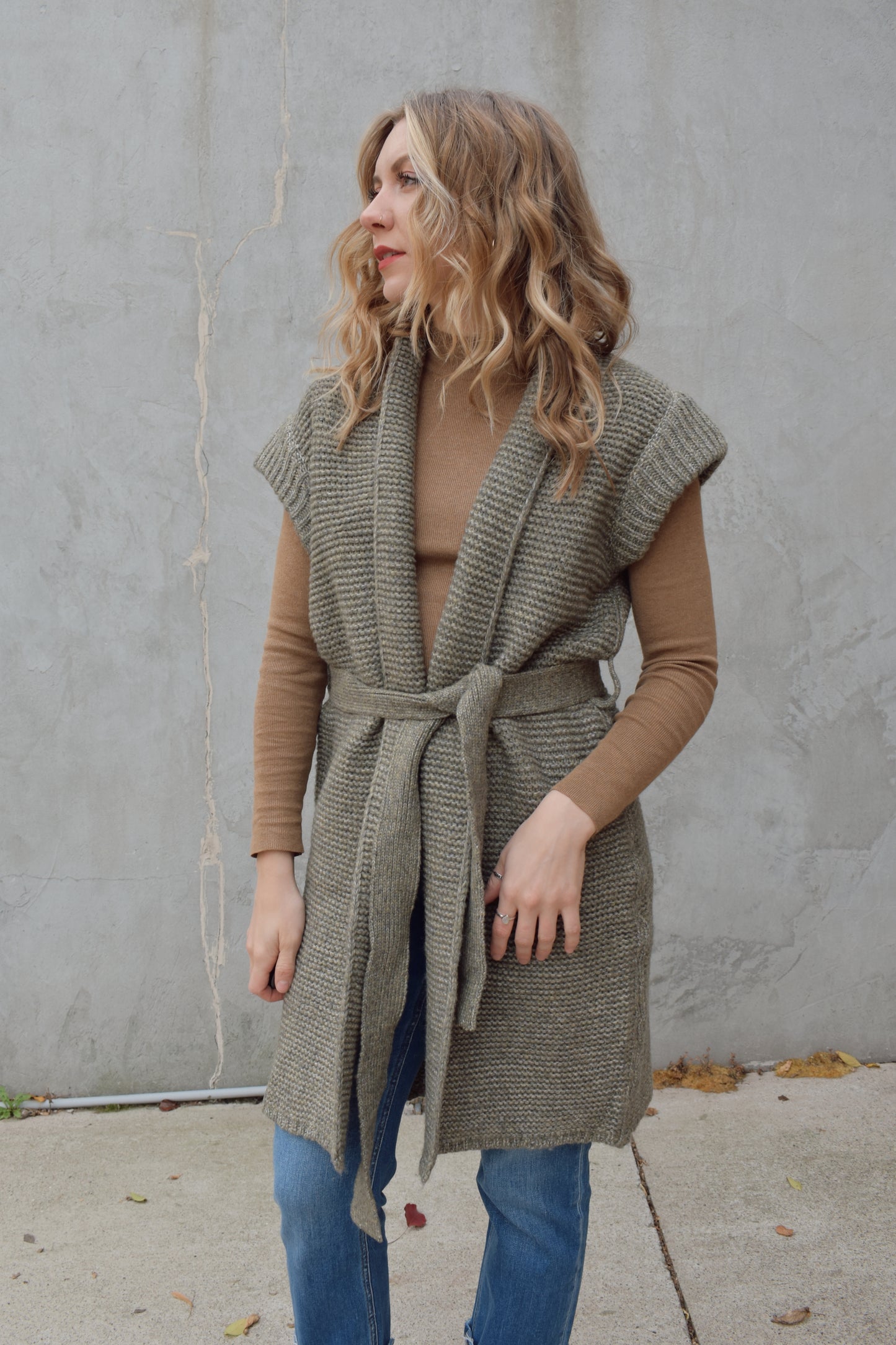 belted cardigan vest