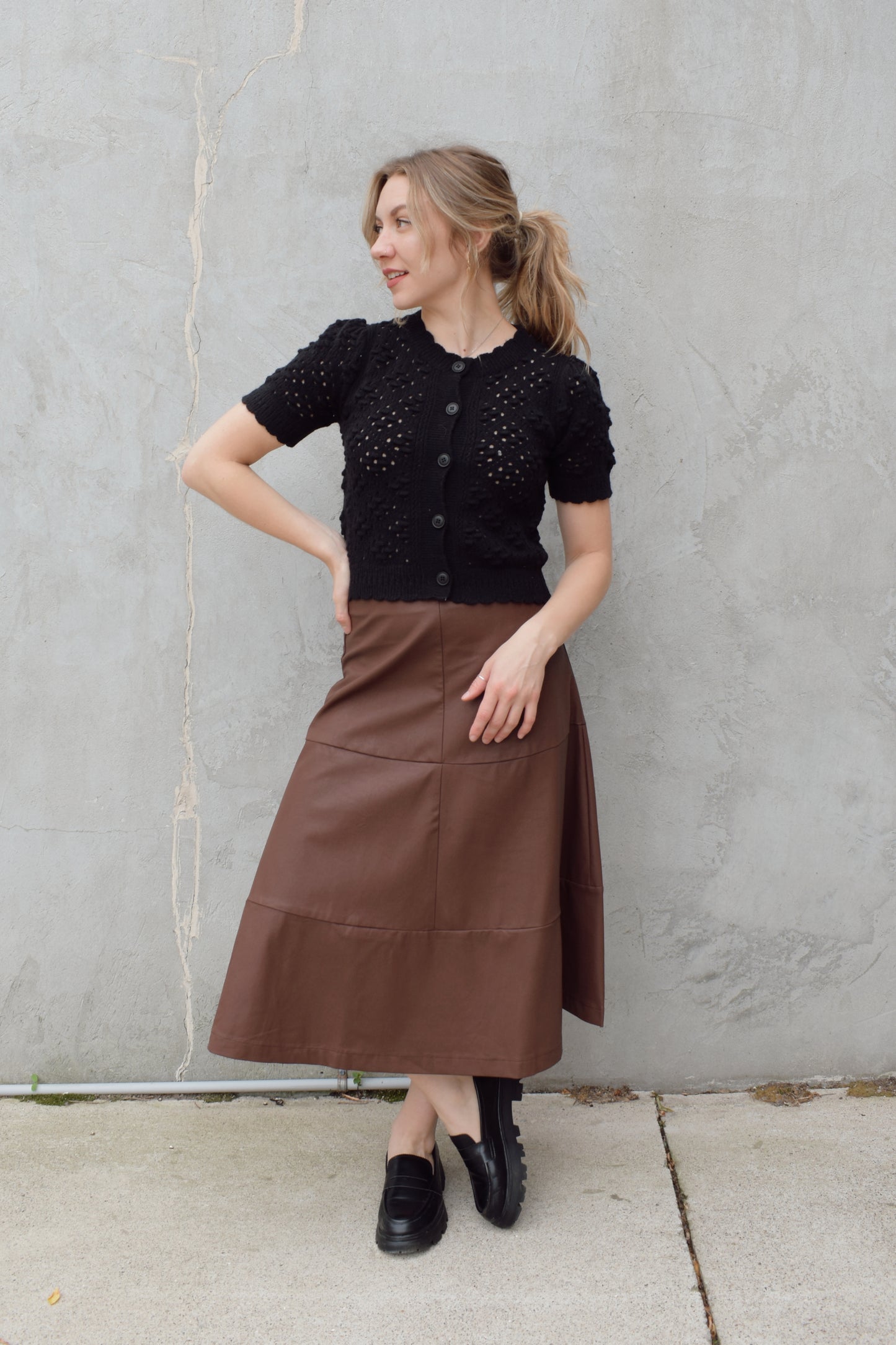 faux leather a line skirt