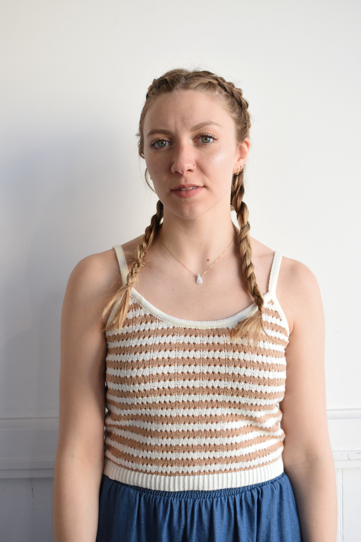 crochet tank with spaghetti straps, cropped, horizontal stripes