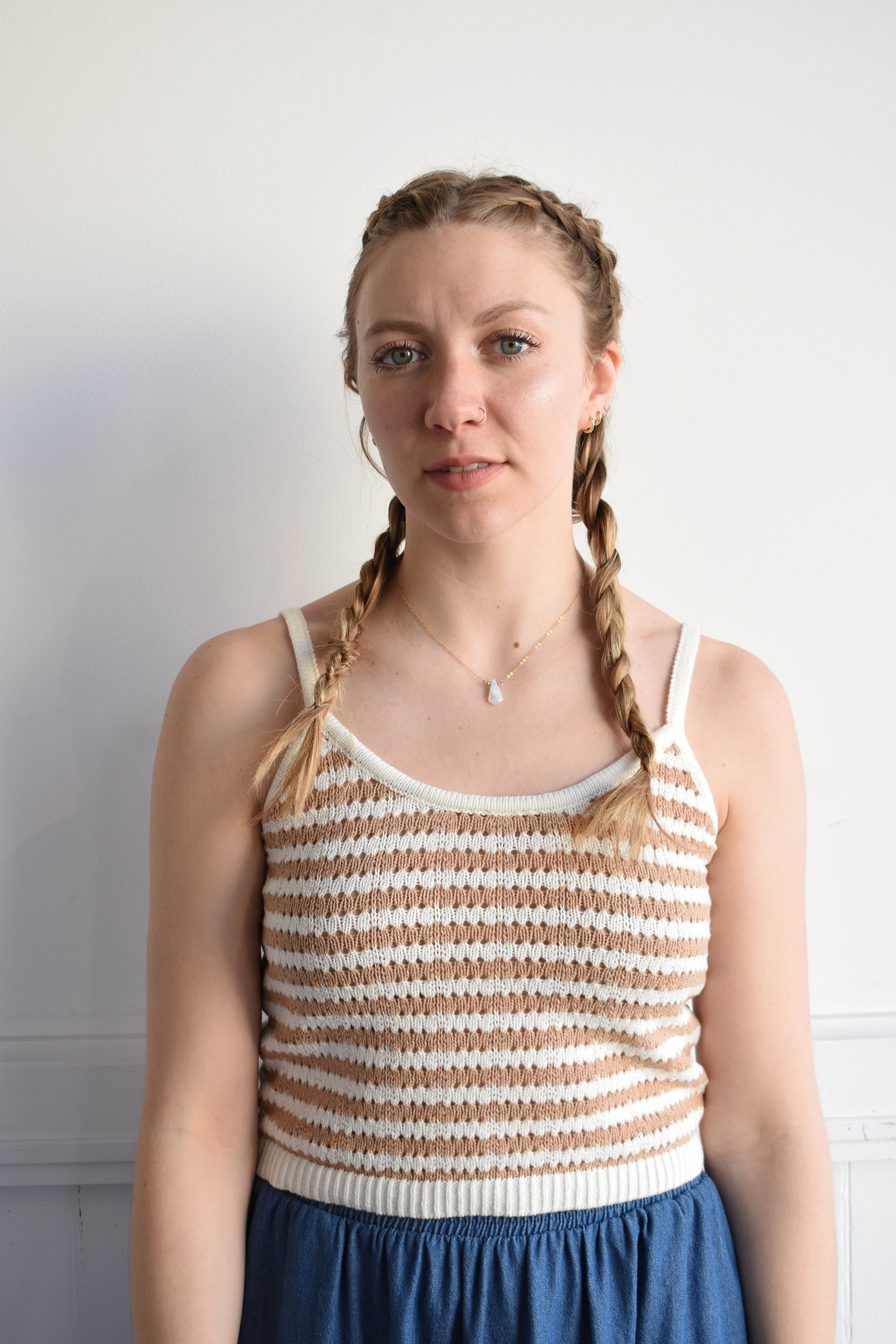 crochet tank with spaghetti straps, cropped, horizontal stripes