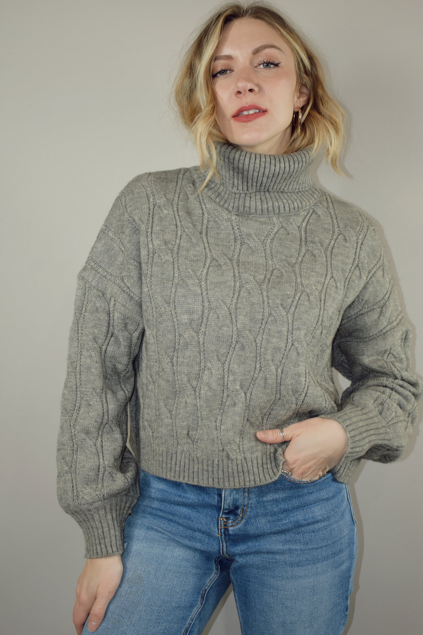 cable turtleneck sweater