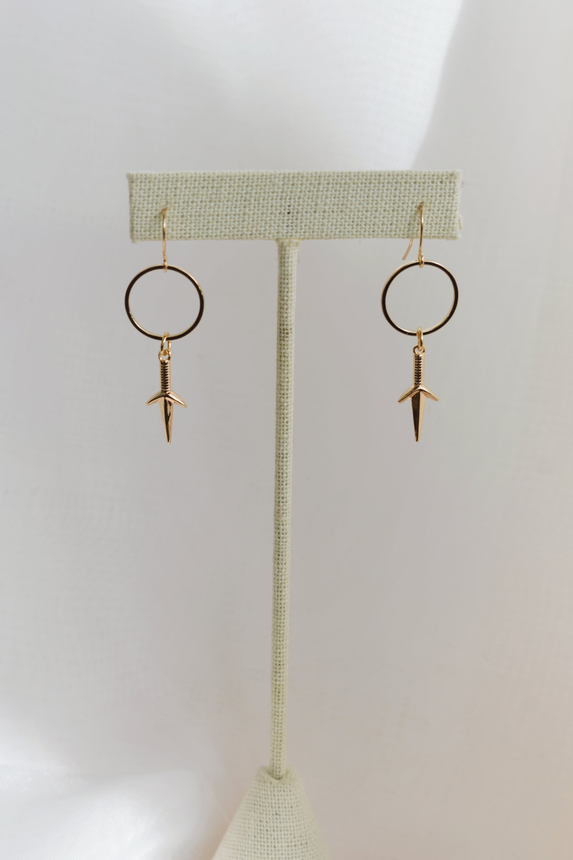 revival made goods dainty dagger knife gold plated lightweight earrings