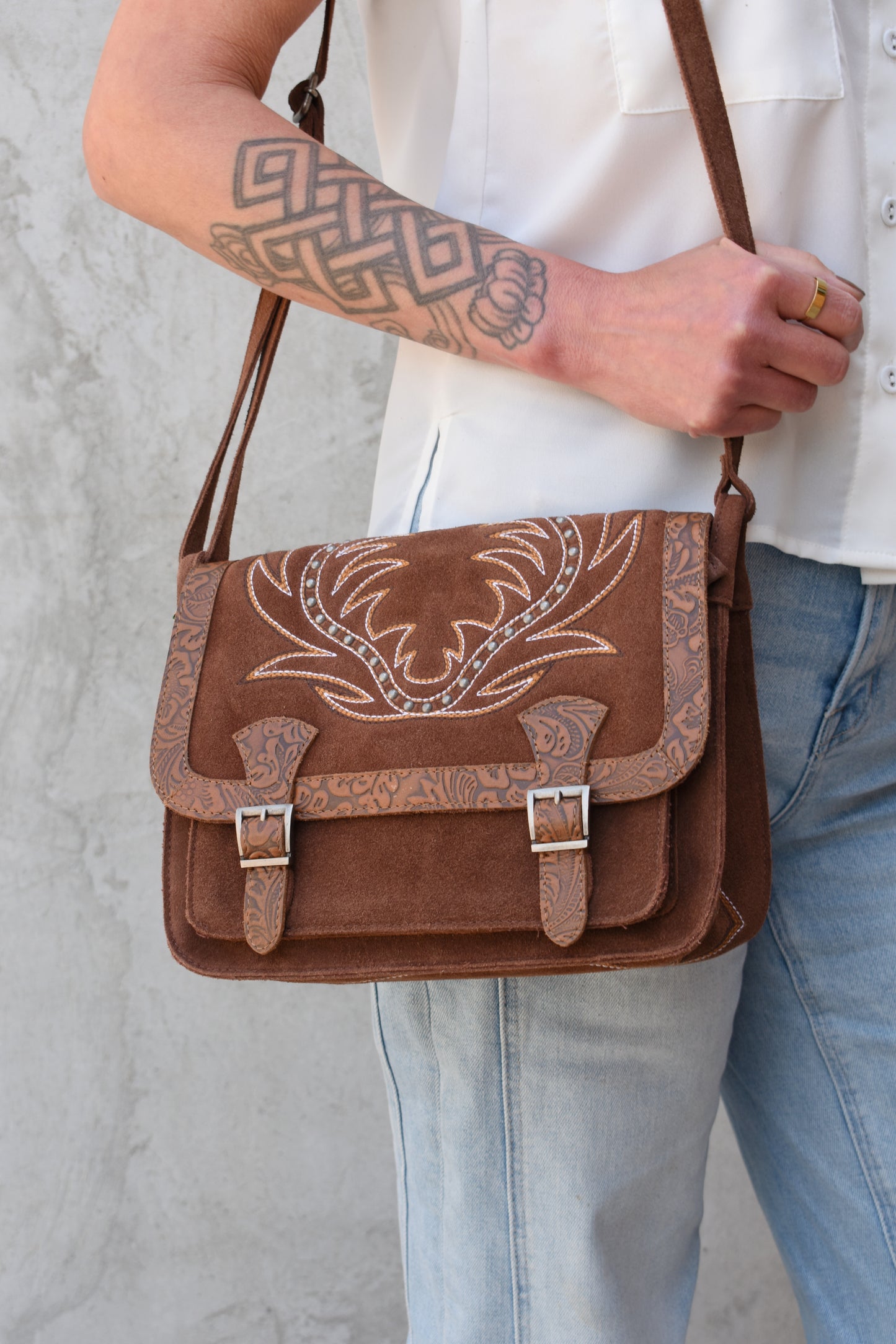 Leather Boot Embroidered Bag