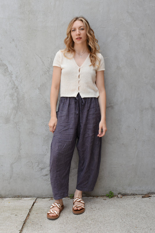pinstriped drawstring pants