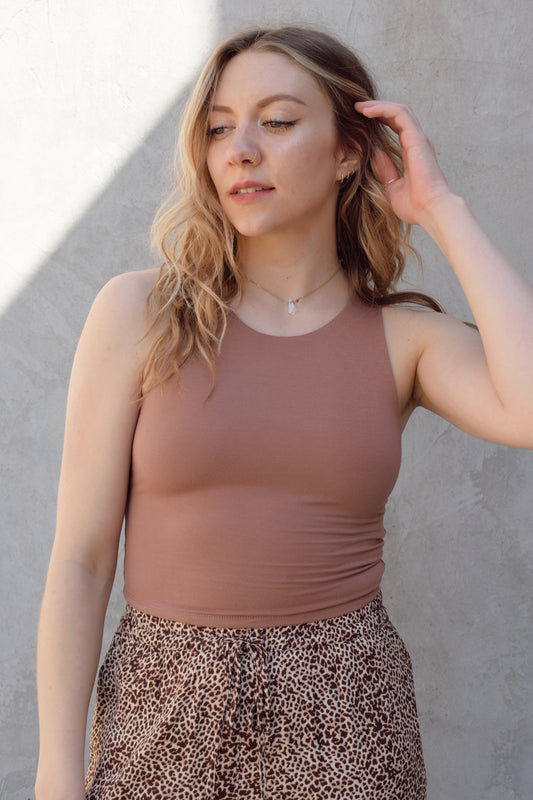 super soft double layered high neck tank slightly cropped perfect staple piece for summer