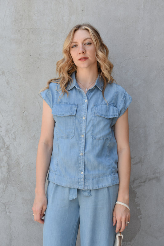 sleeveless tencel buttondown
