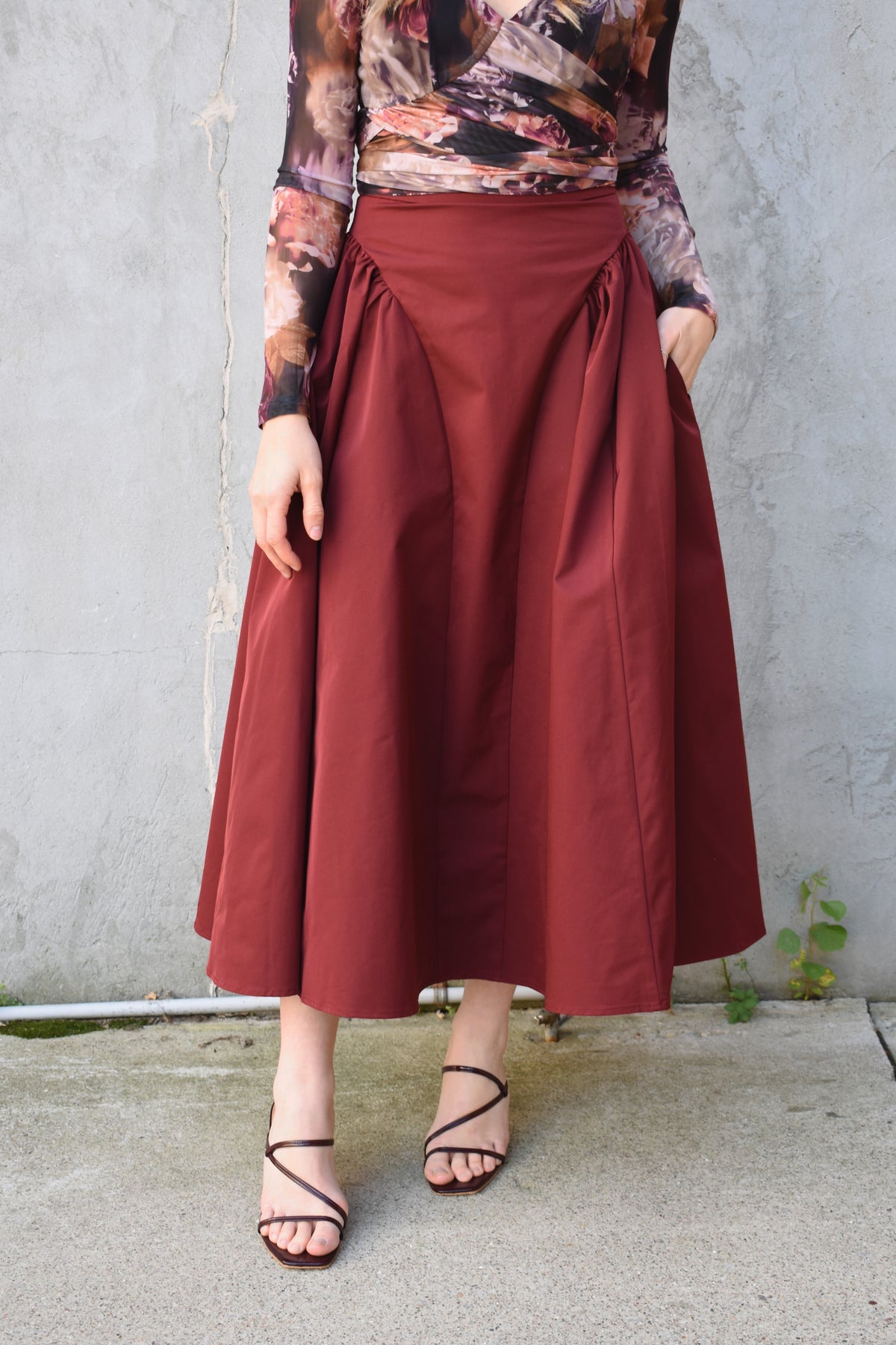yoked midi skirt