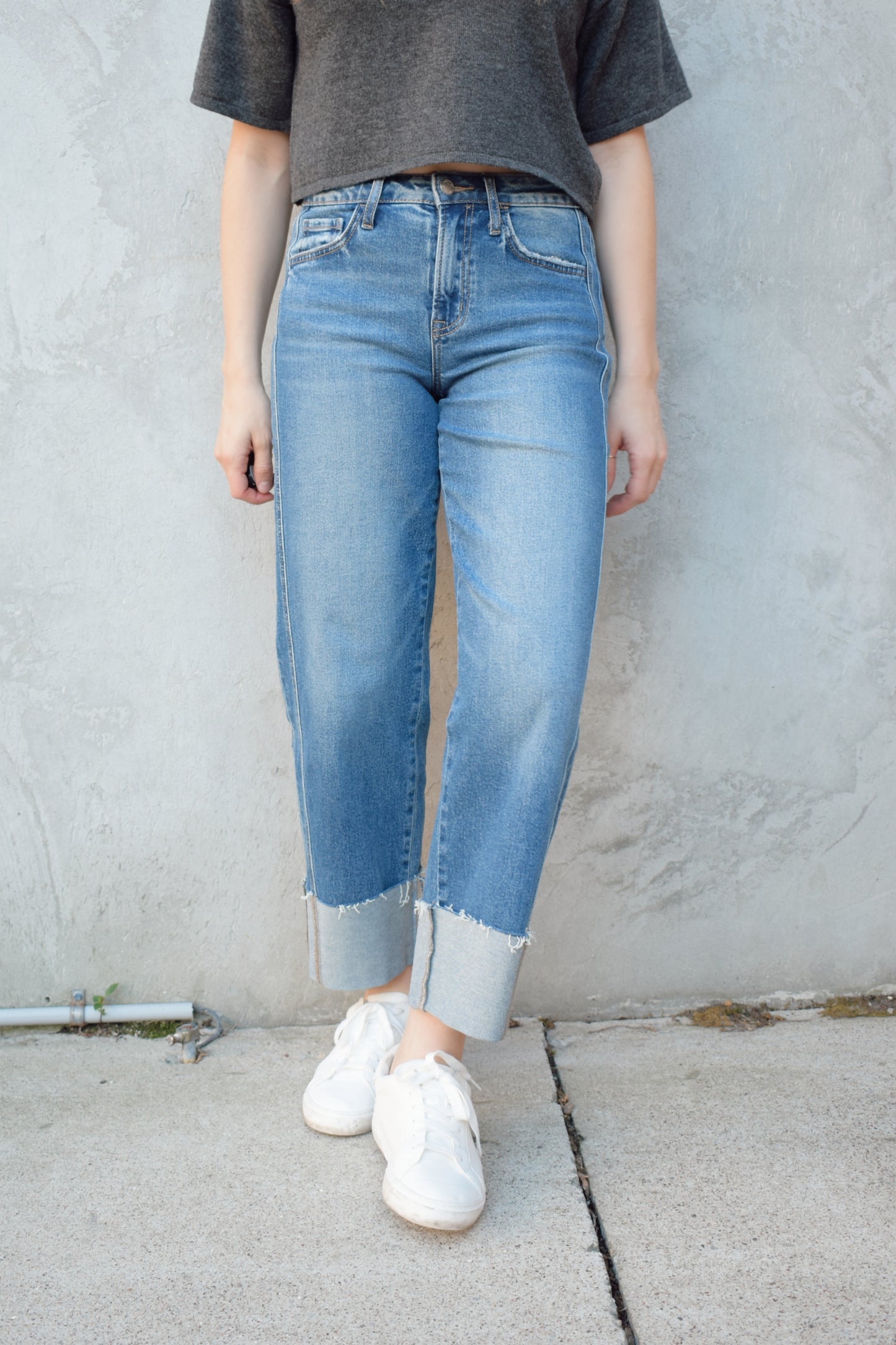 cuffed barrel jeans