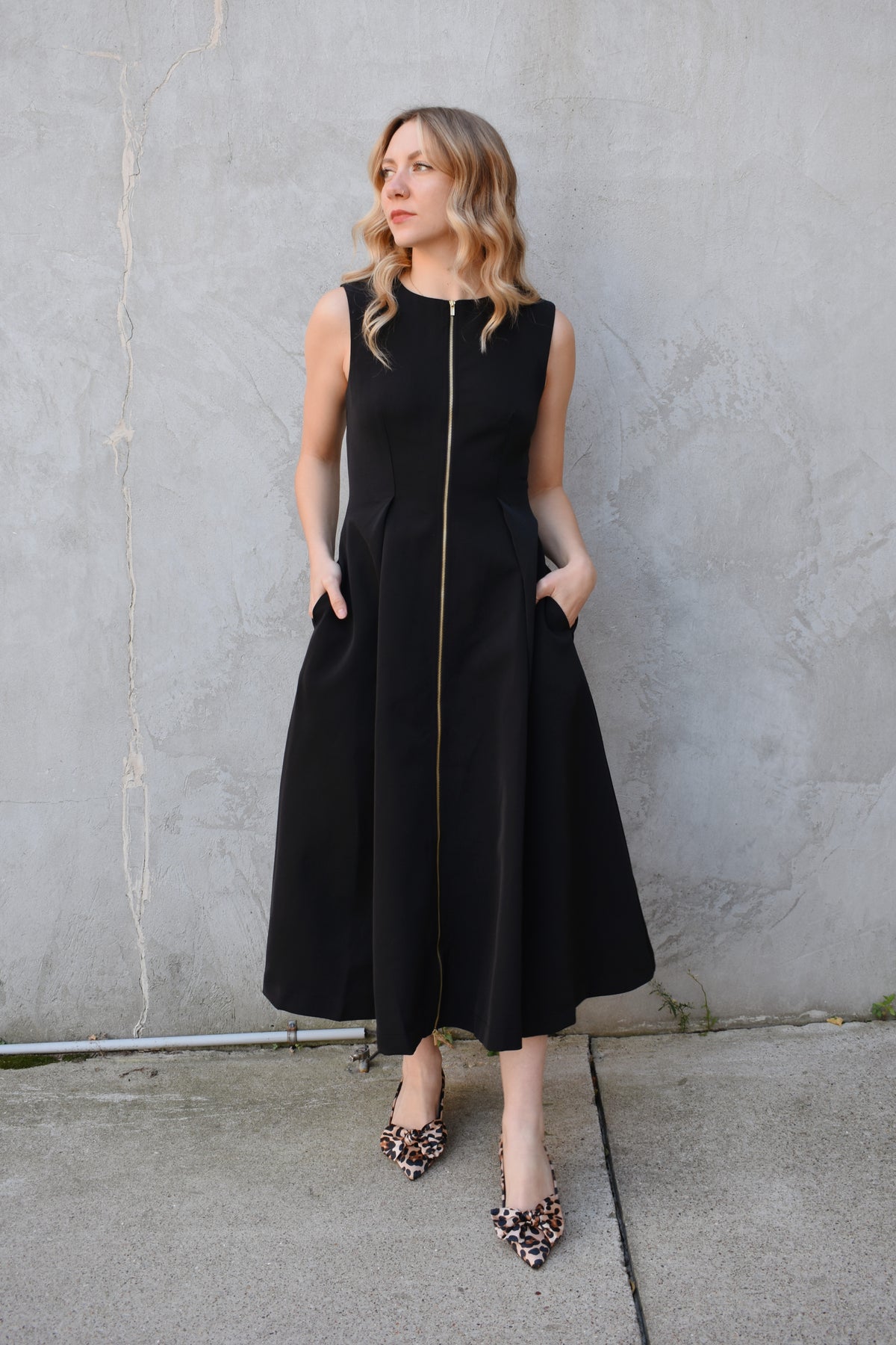 zipped up midi dress