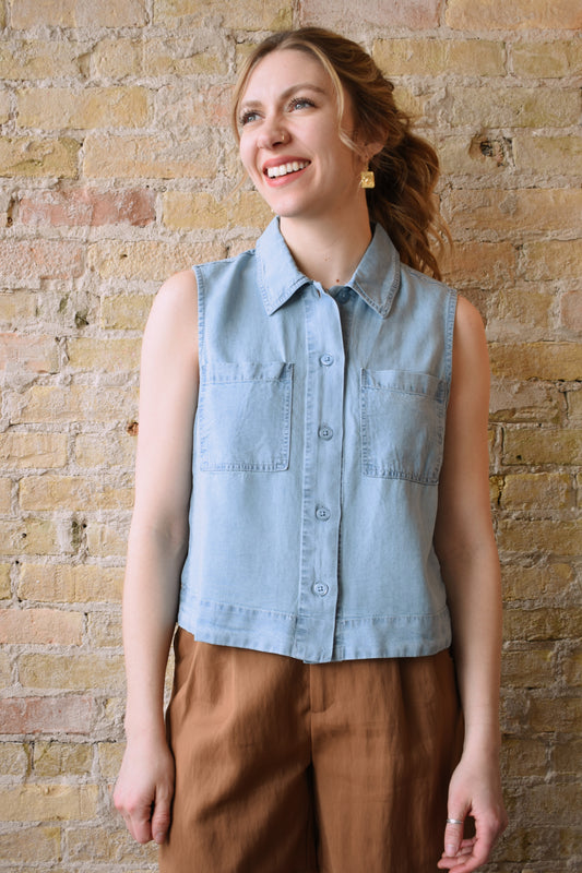 sleeveless denim shirt