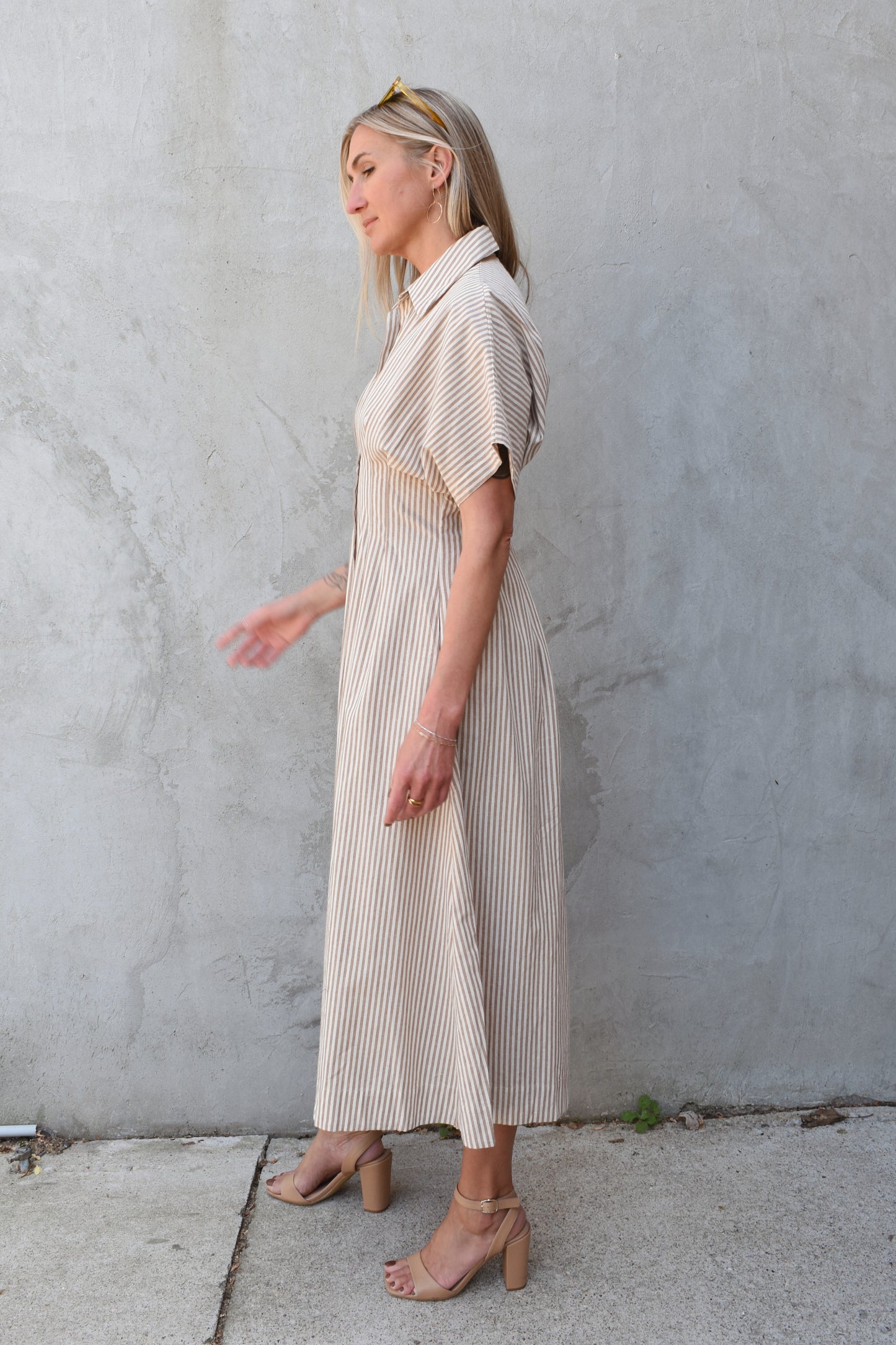 striped midi shirt dress