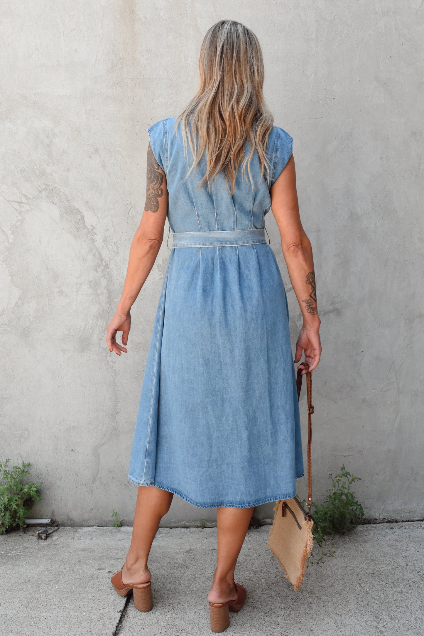 button down denim midi