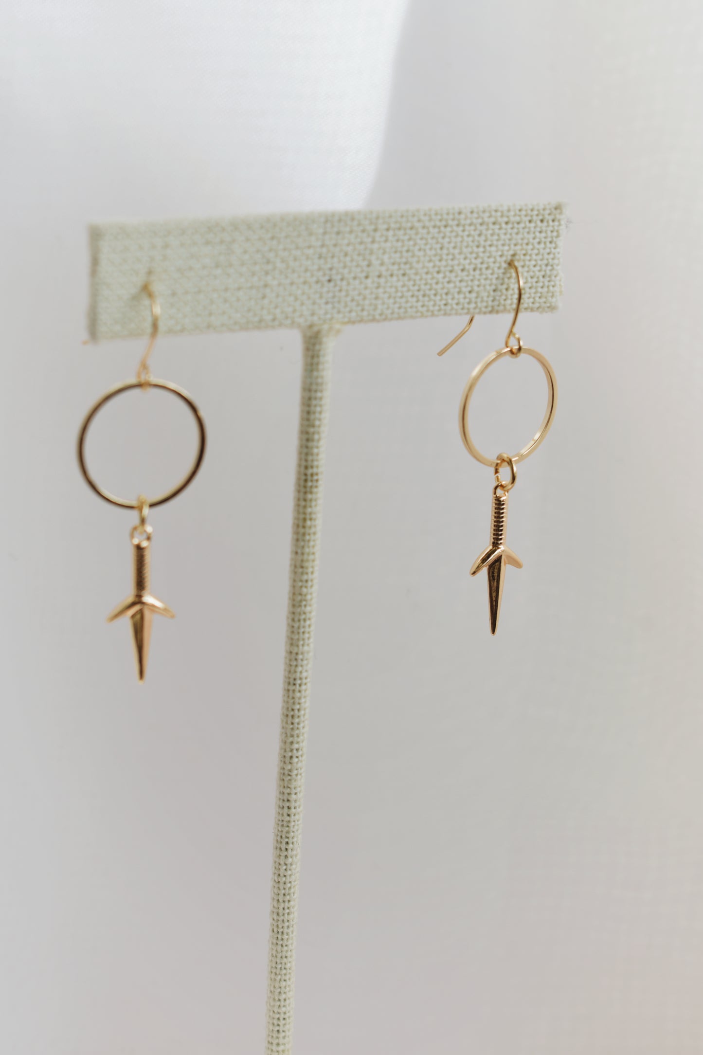 revival made goods dainty dagger knife gold plated lightweight earrings