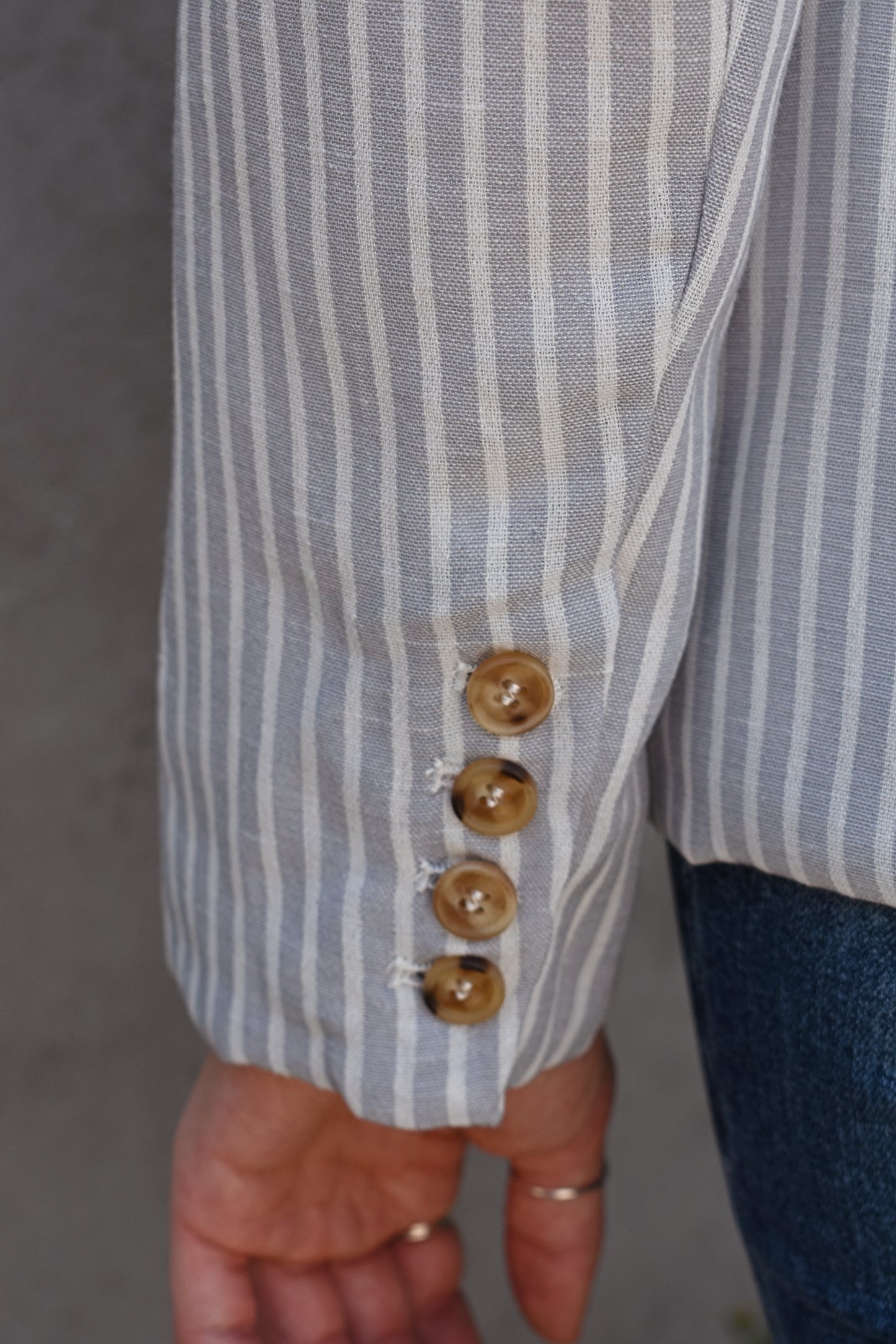 striped single button blazer
