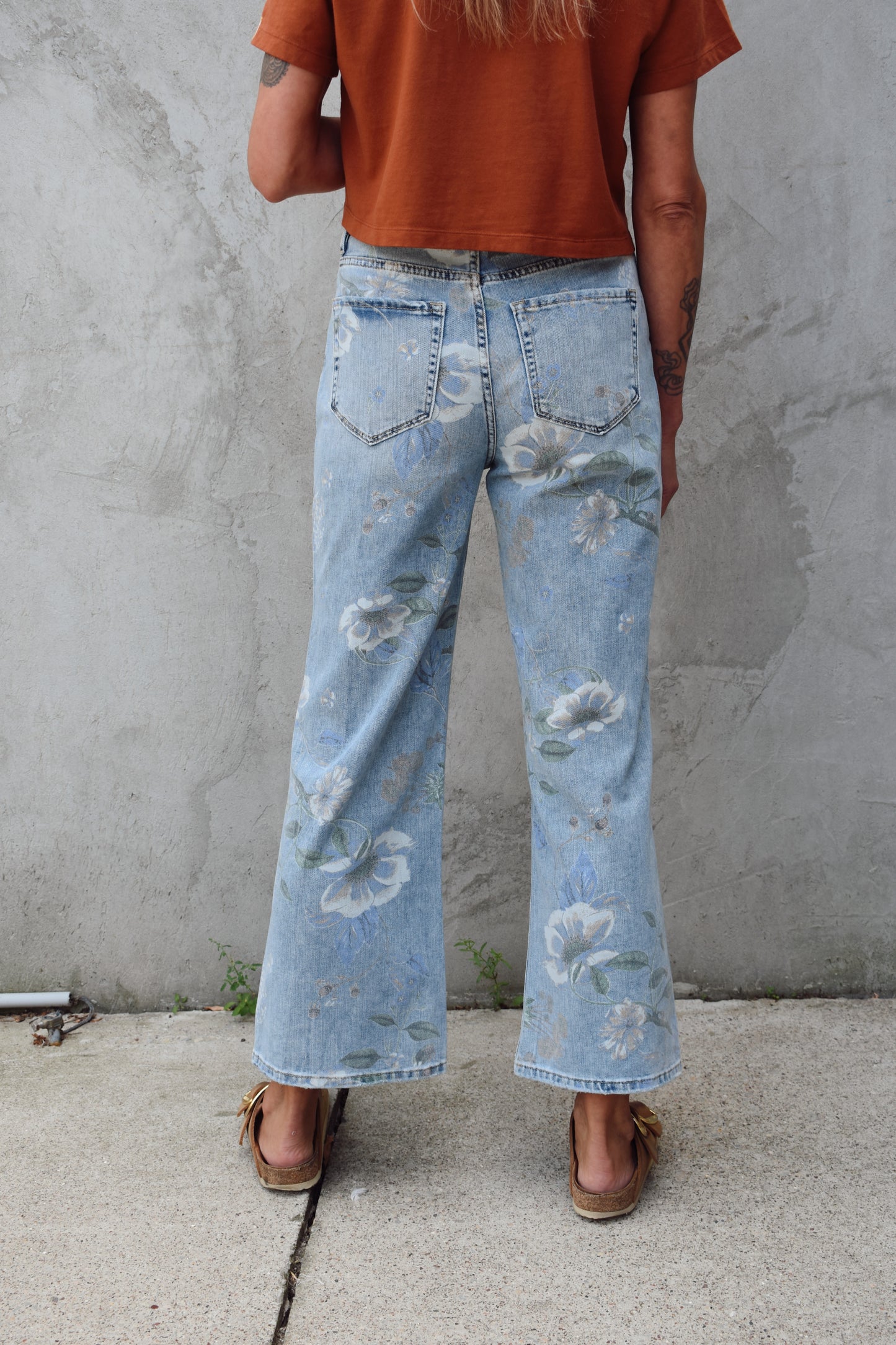 floral flare jeans