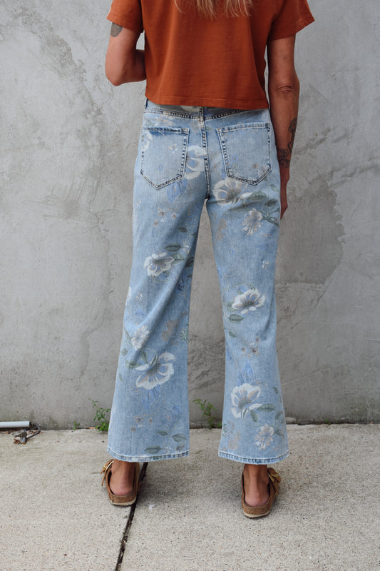 floral flare jeans