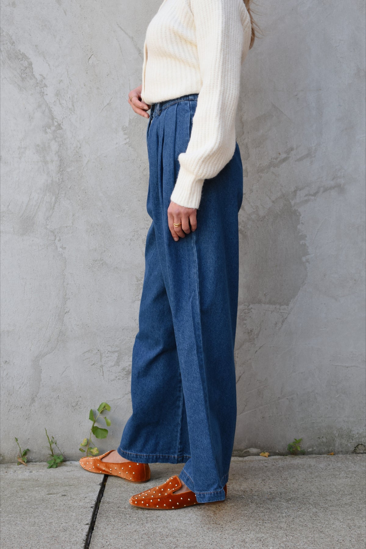 pleated denim trousers