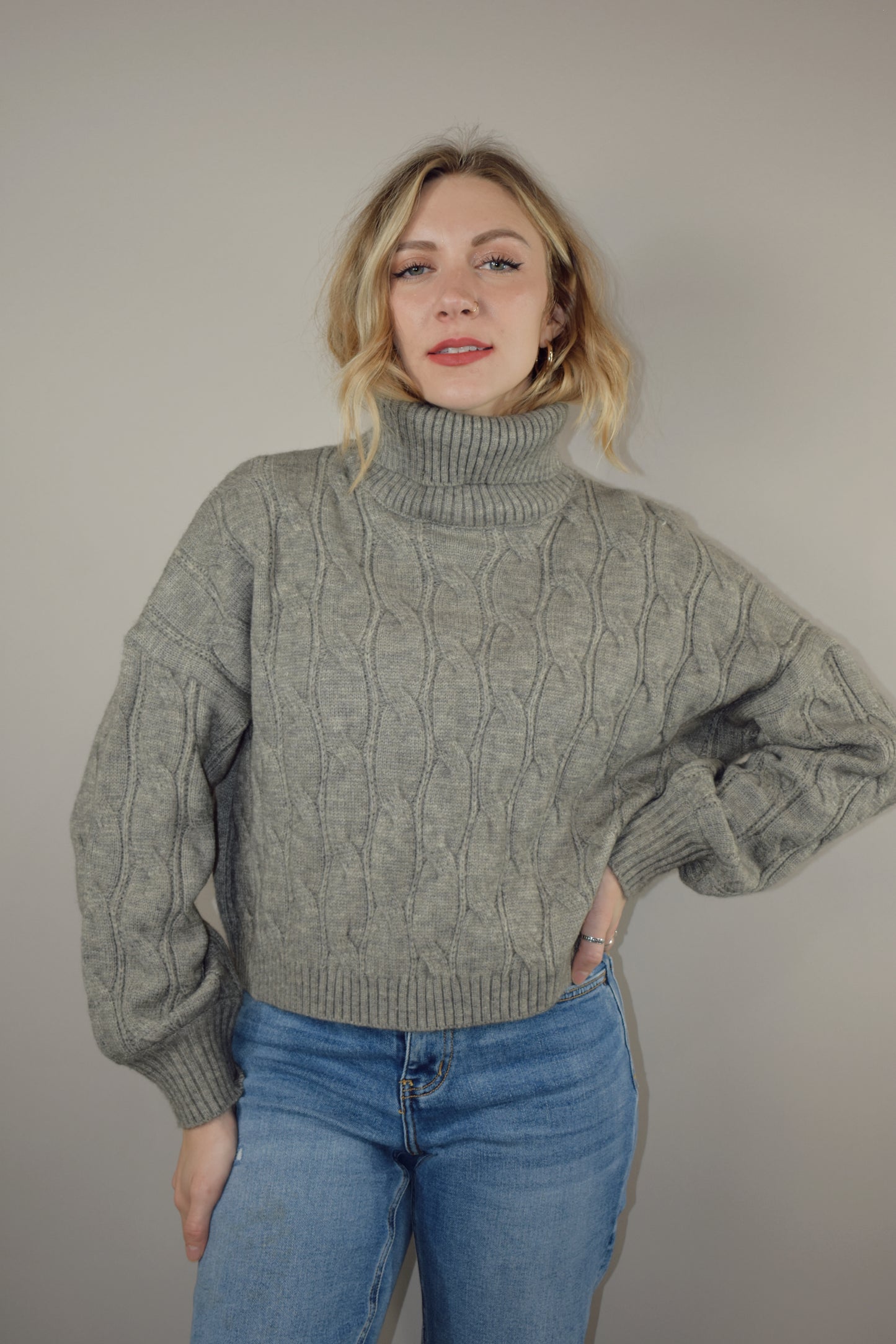 cable turtleneck sweater