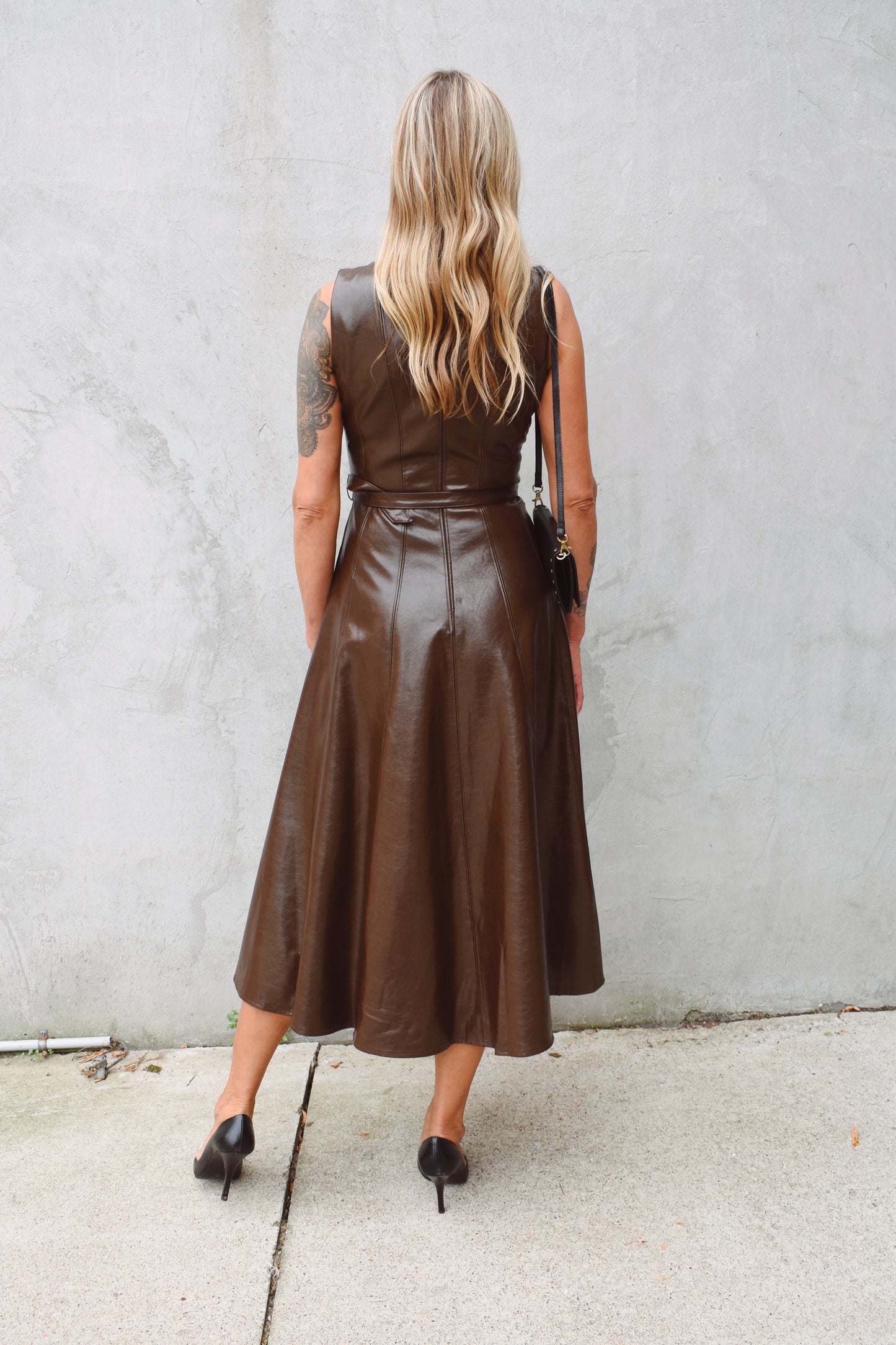 faux leather midi dress