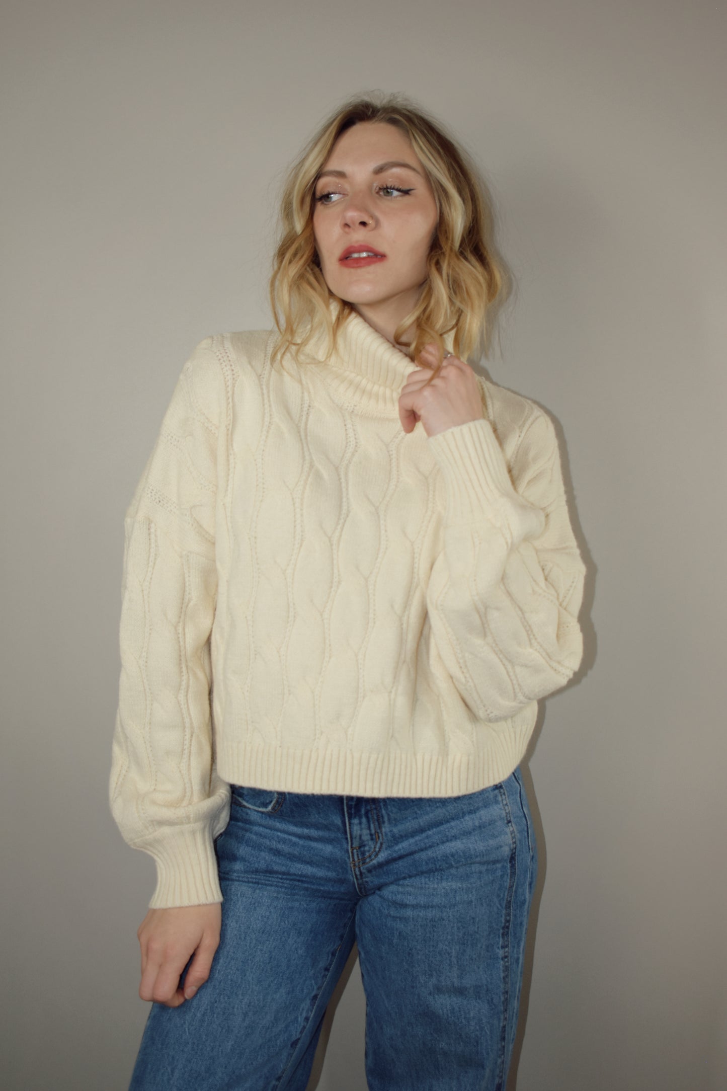 cable turtleneck sweater