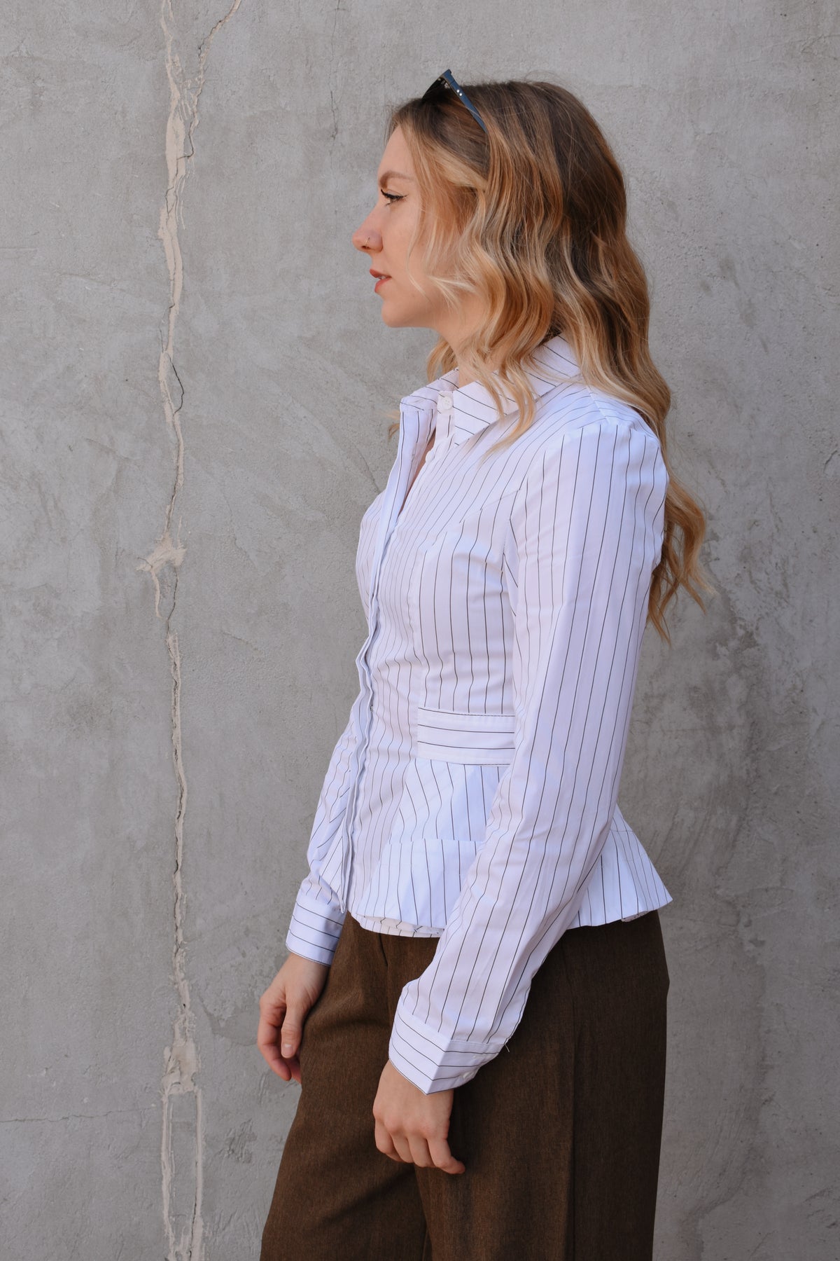 peplum button down