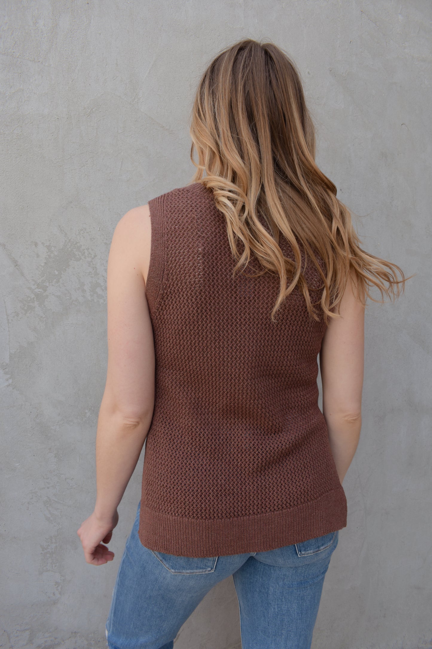 varsity knit sweater tank lightweight v neck side slits full length loose straight fit