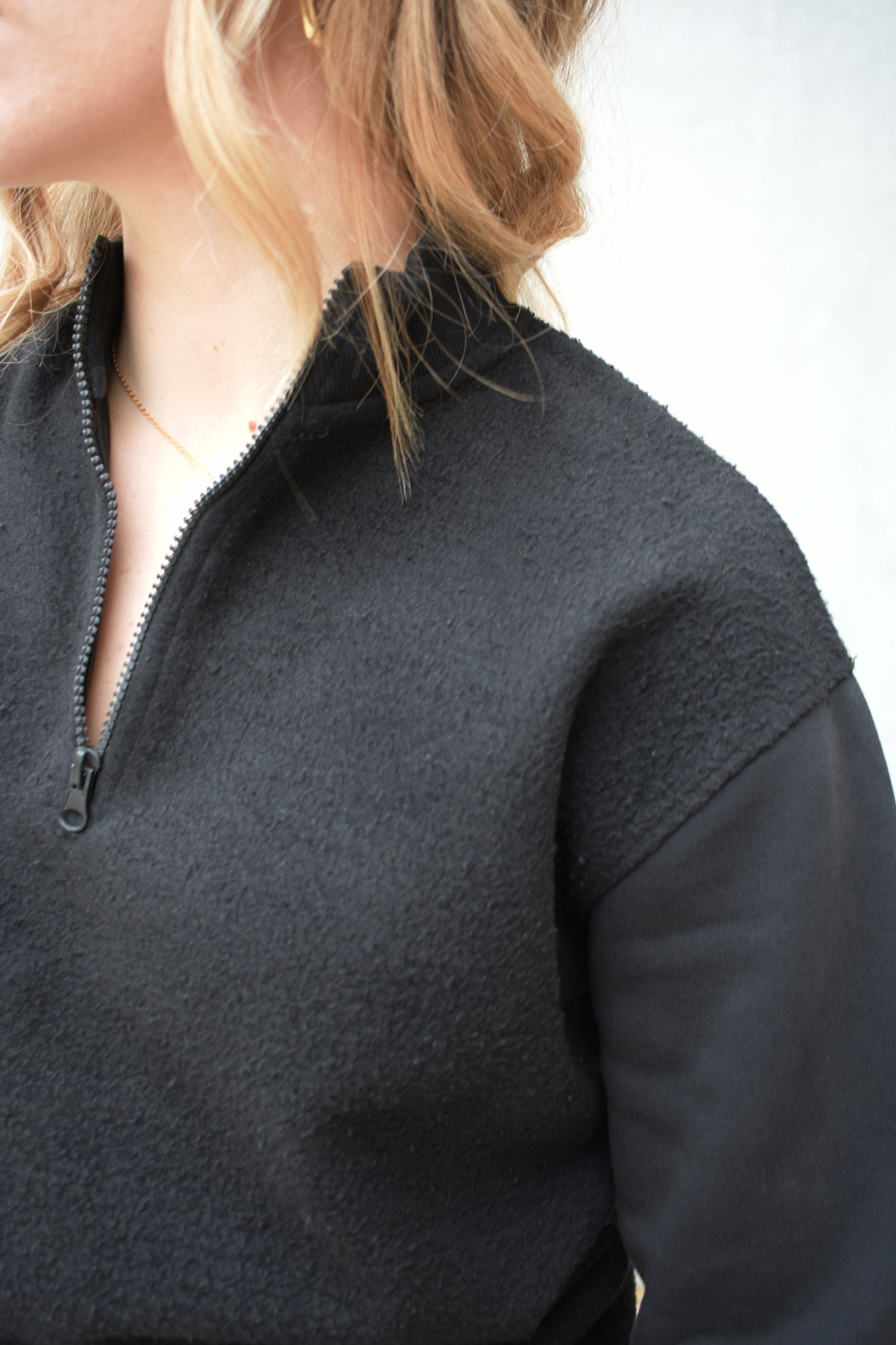 half zip pullover drop shoulder basic athleisure bodice is different texture