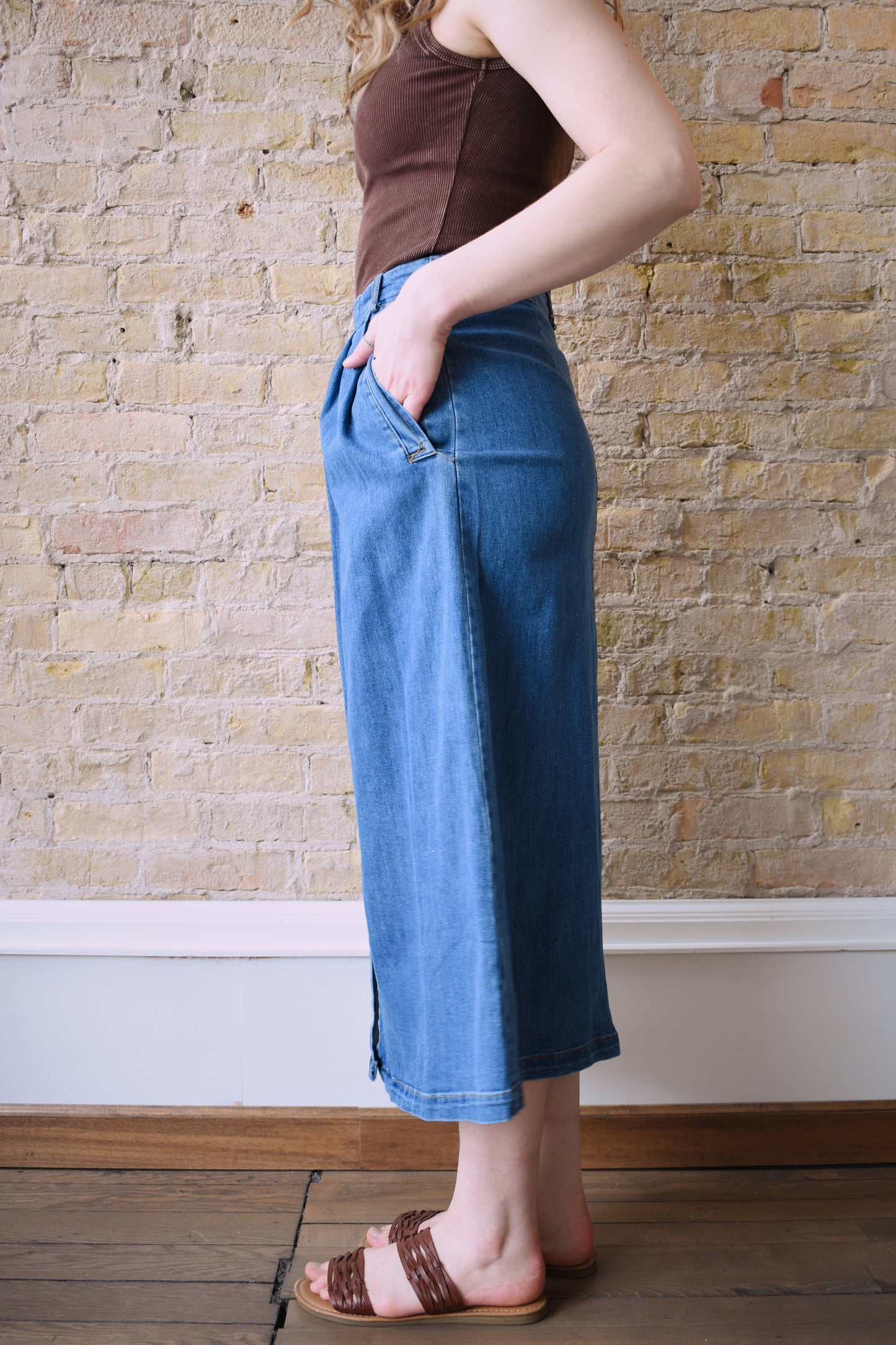 button midi skirt