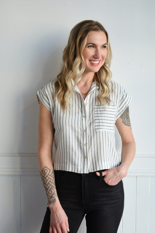 crop striped buttondown