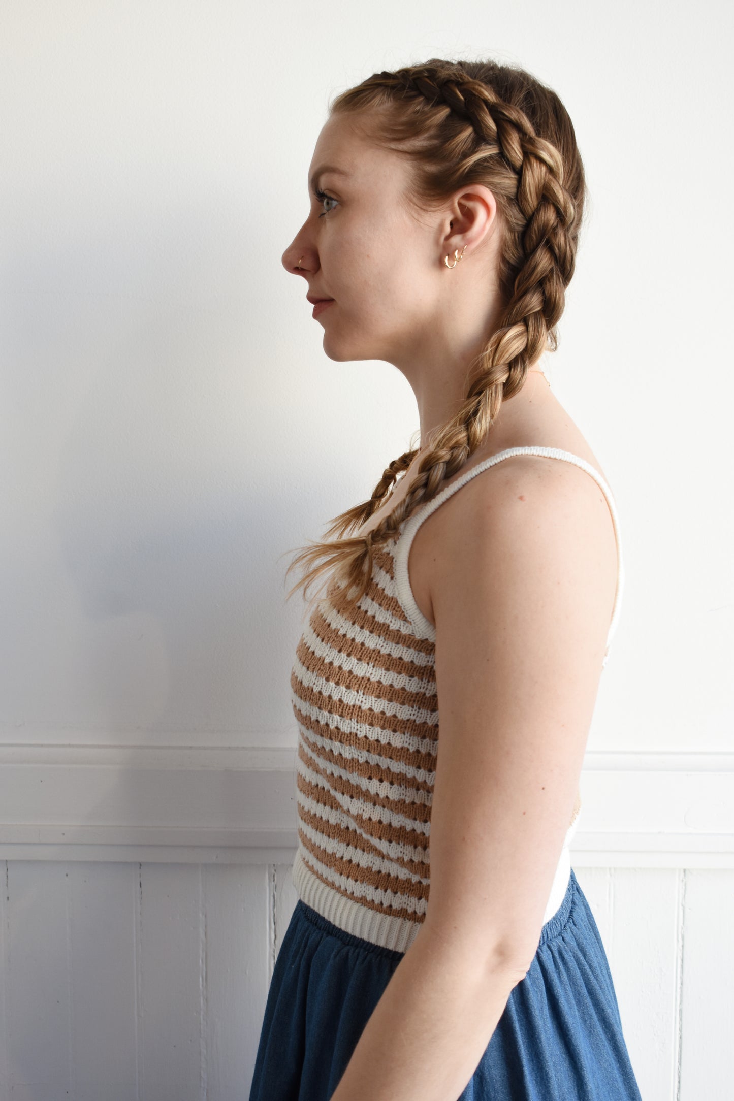 crochet tank with spaghetti straps, cropped, horizontal stripes