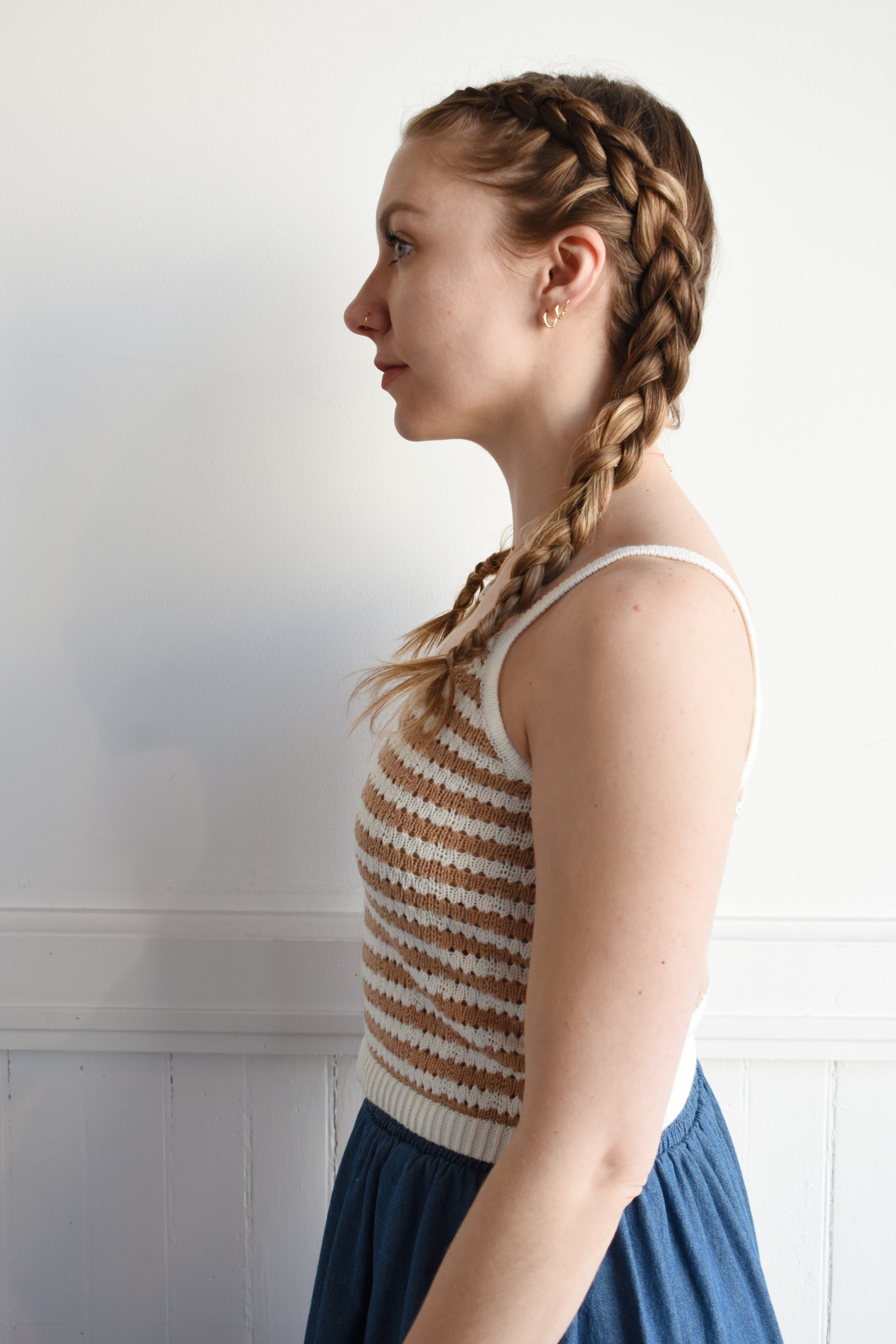 crochet tank with spaghetti straps, cropped, horizontal stripes