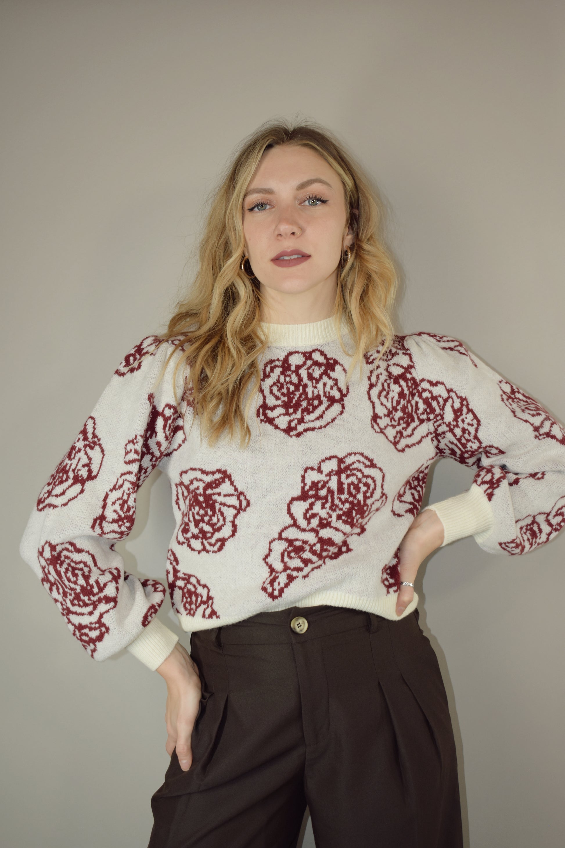 Listicle elegant floral red christmas retro feminine sweater