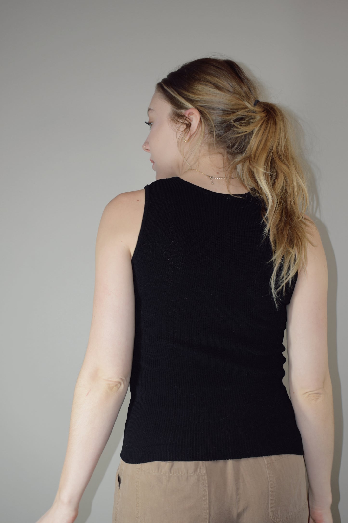 crew neck tank top fitted and full length athleisure or can be dressy thick material