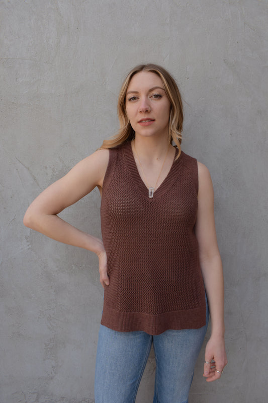 varsity knit sweater tank lightweight v neck side slits full length loose straight fit