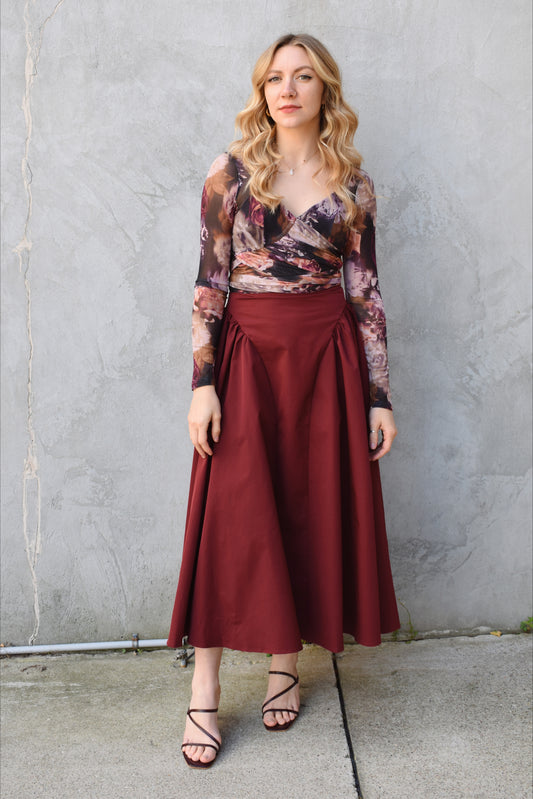 yoked midi skirt