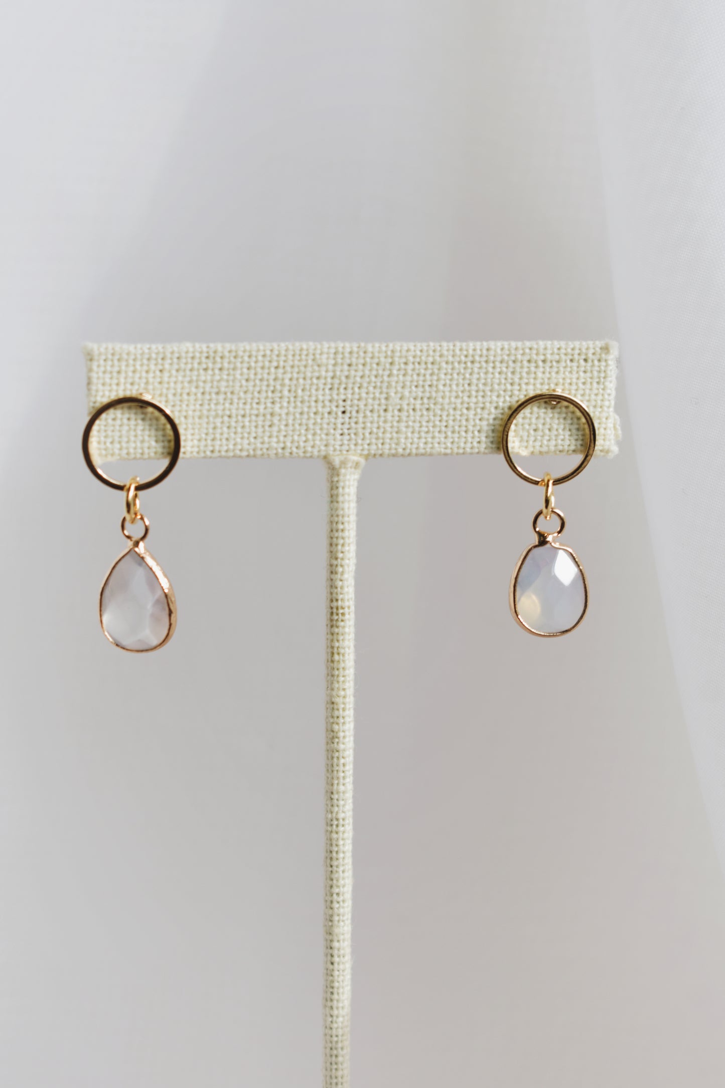 revival made goods opalite teardrop dainty gold plated stud earrings