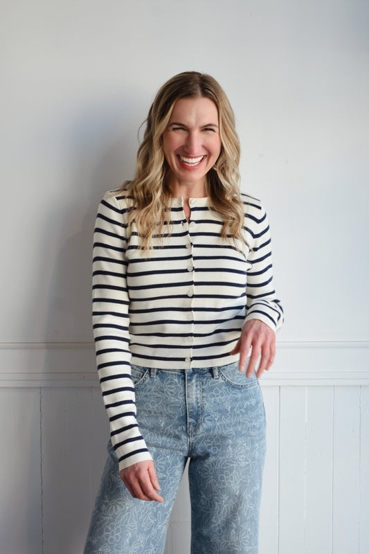 striped button cardigan