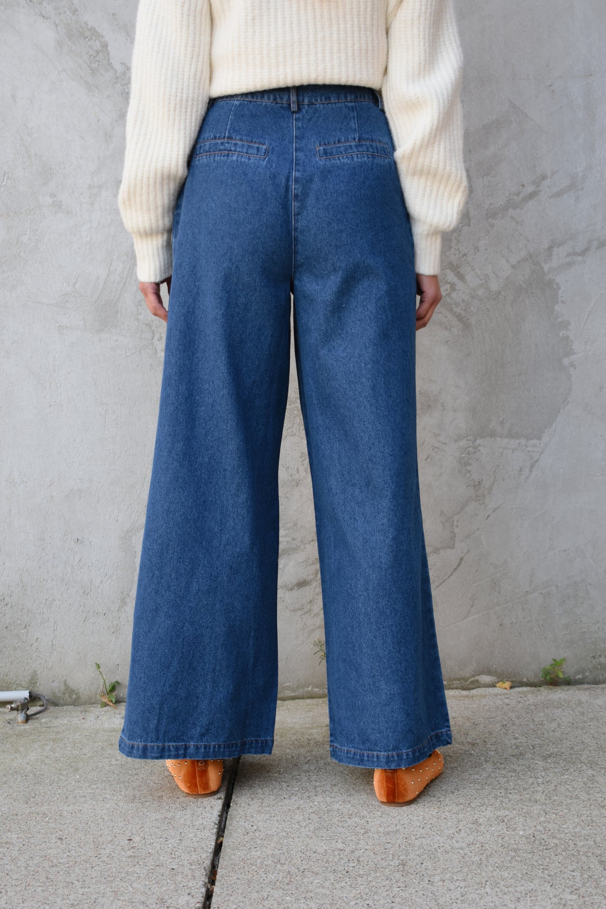 pleated denim trousers