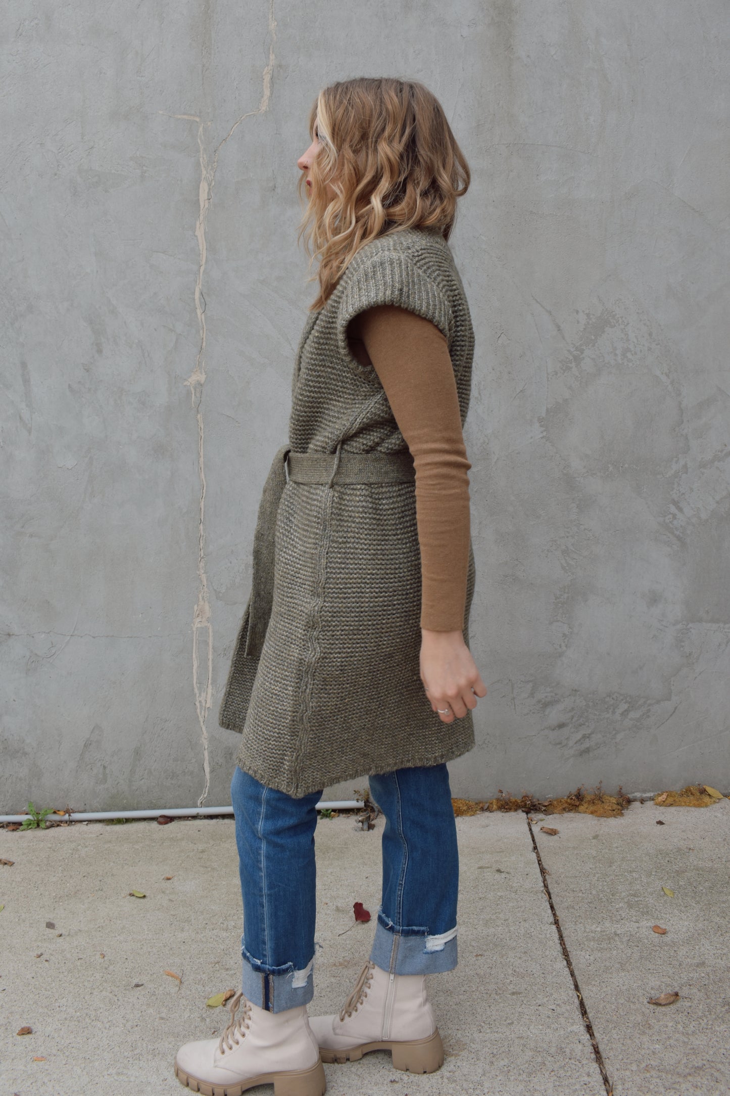 belted cardigan vest