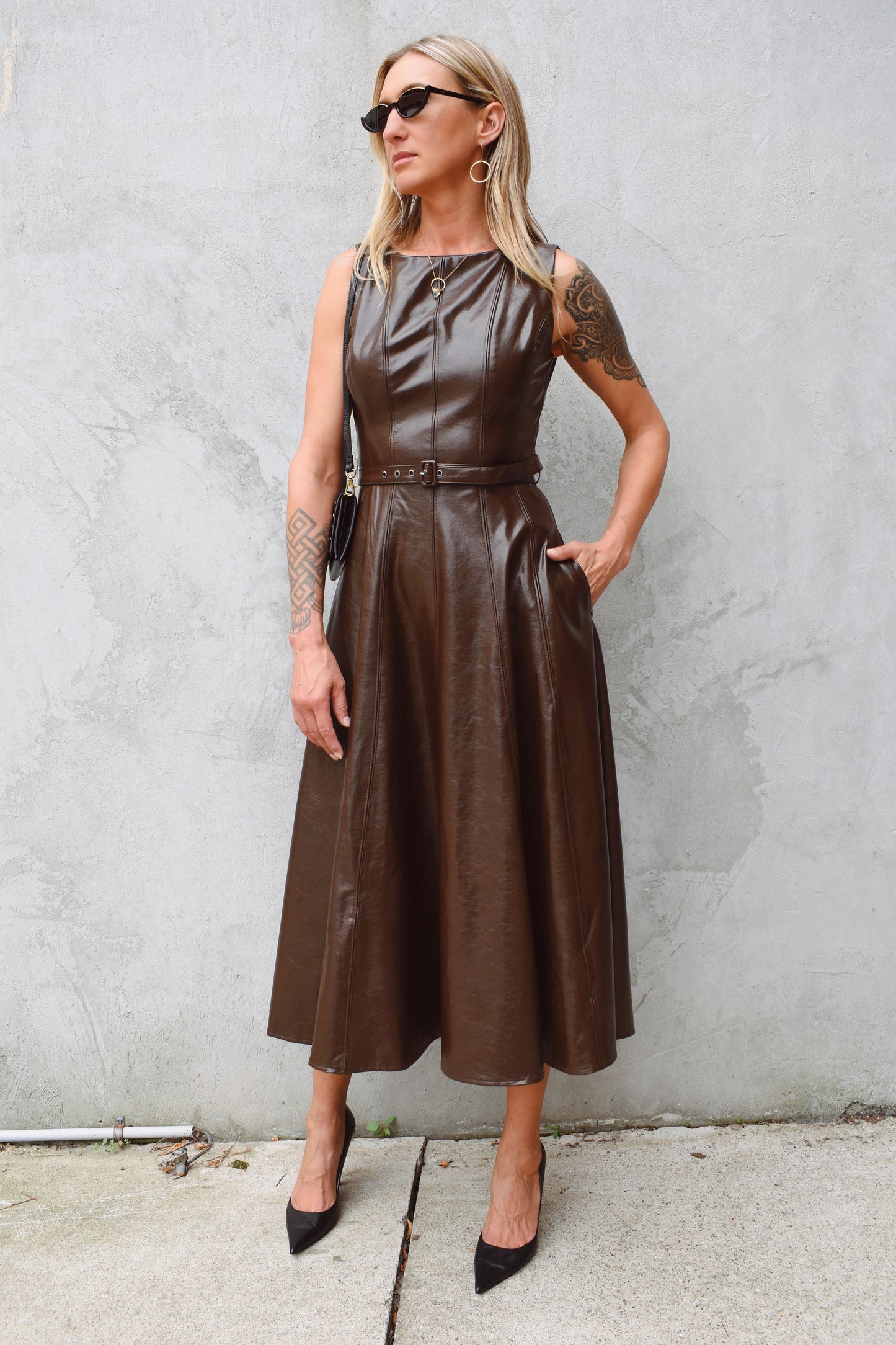 faux leather midi dress