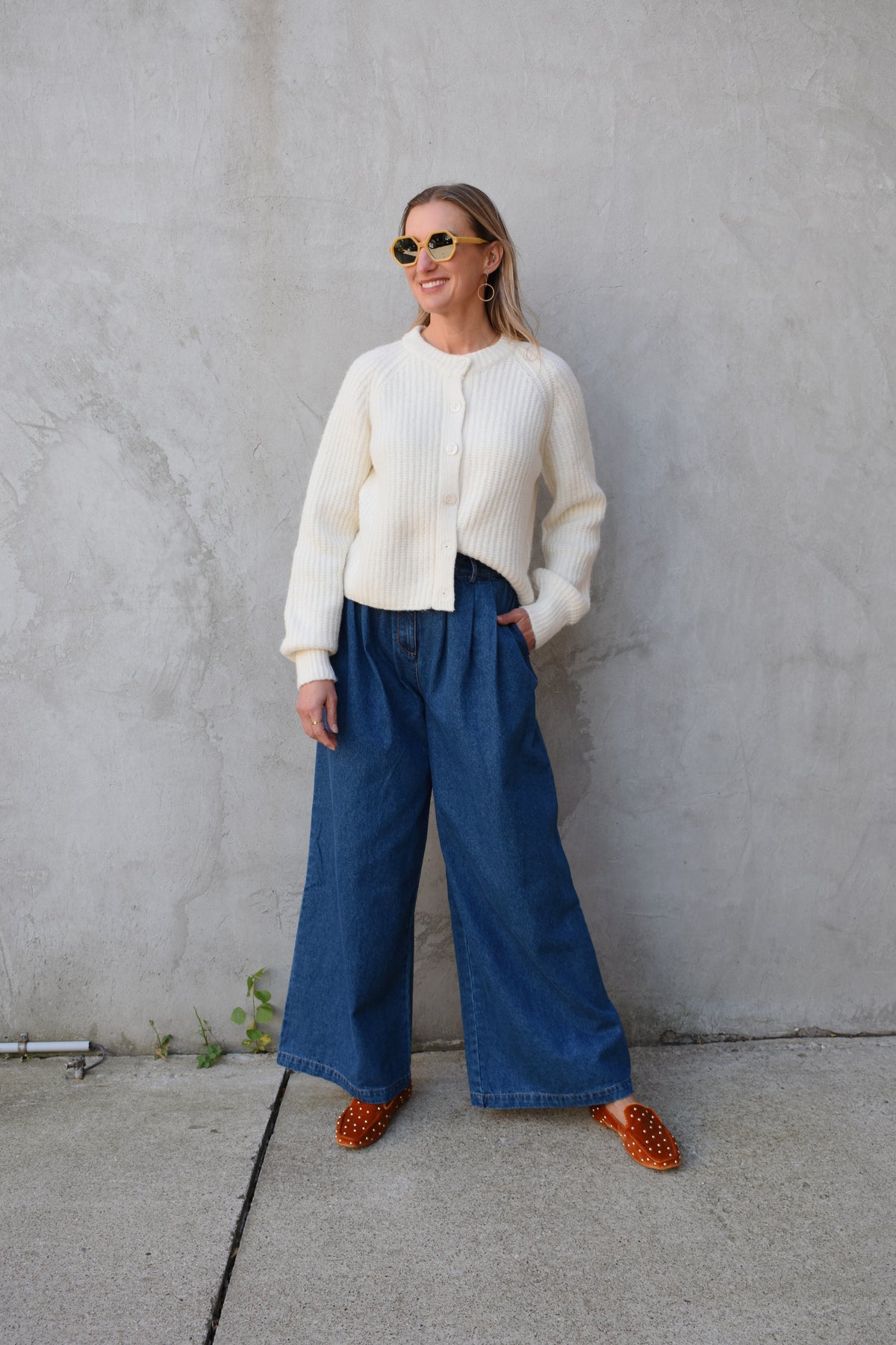 pleated denim trousers