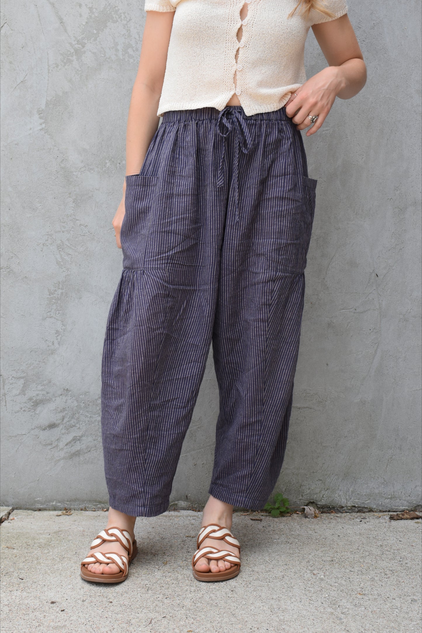 pinstriped drawstring pants