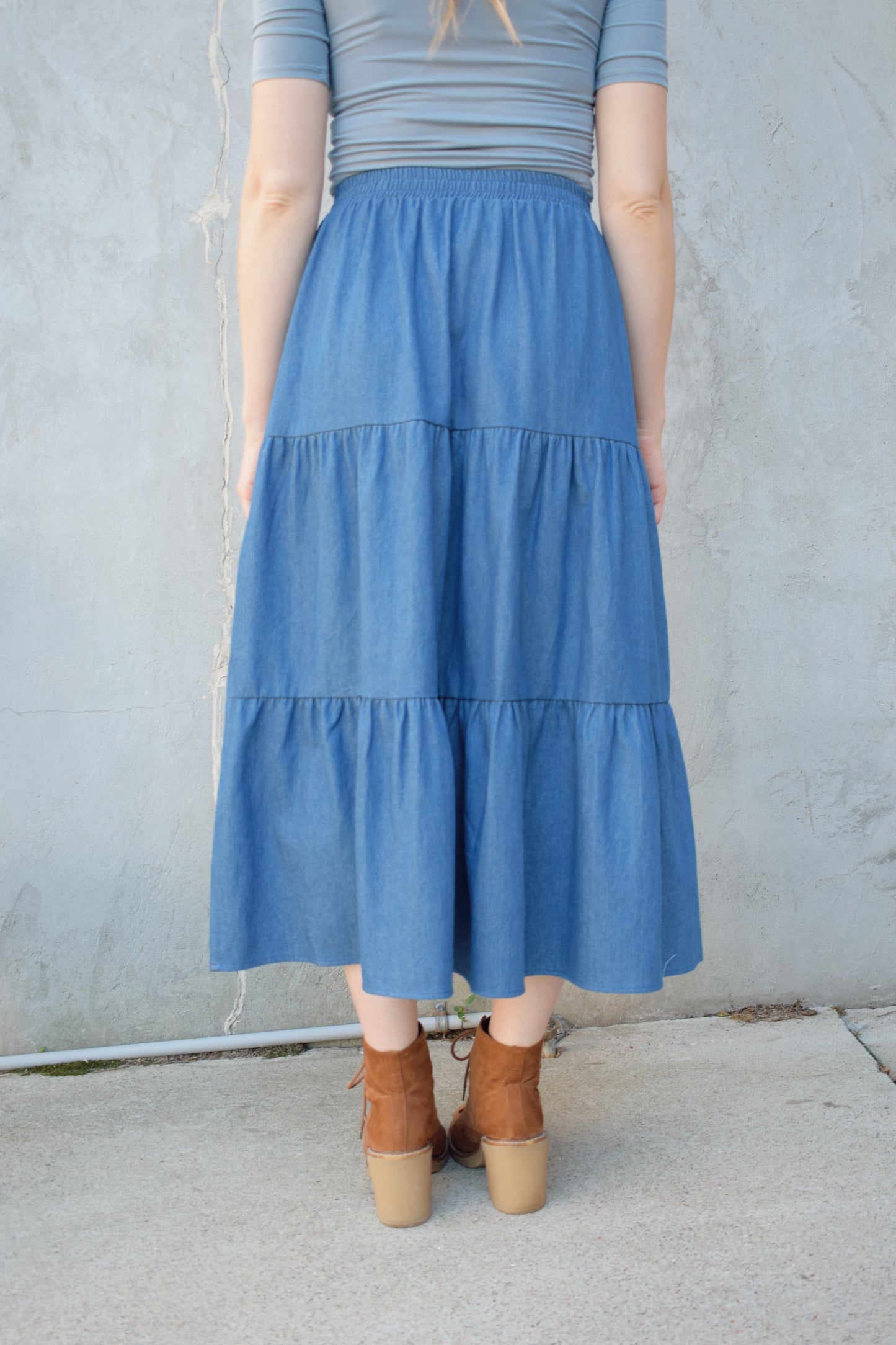 tiered denim skirt
