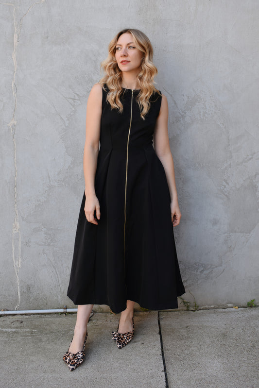 zipped up midi dress