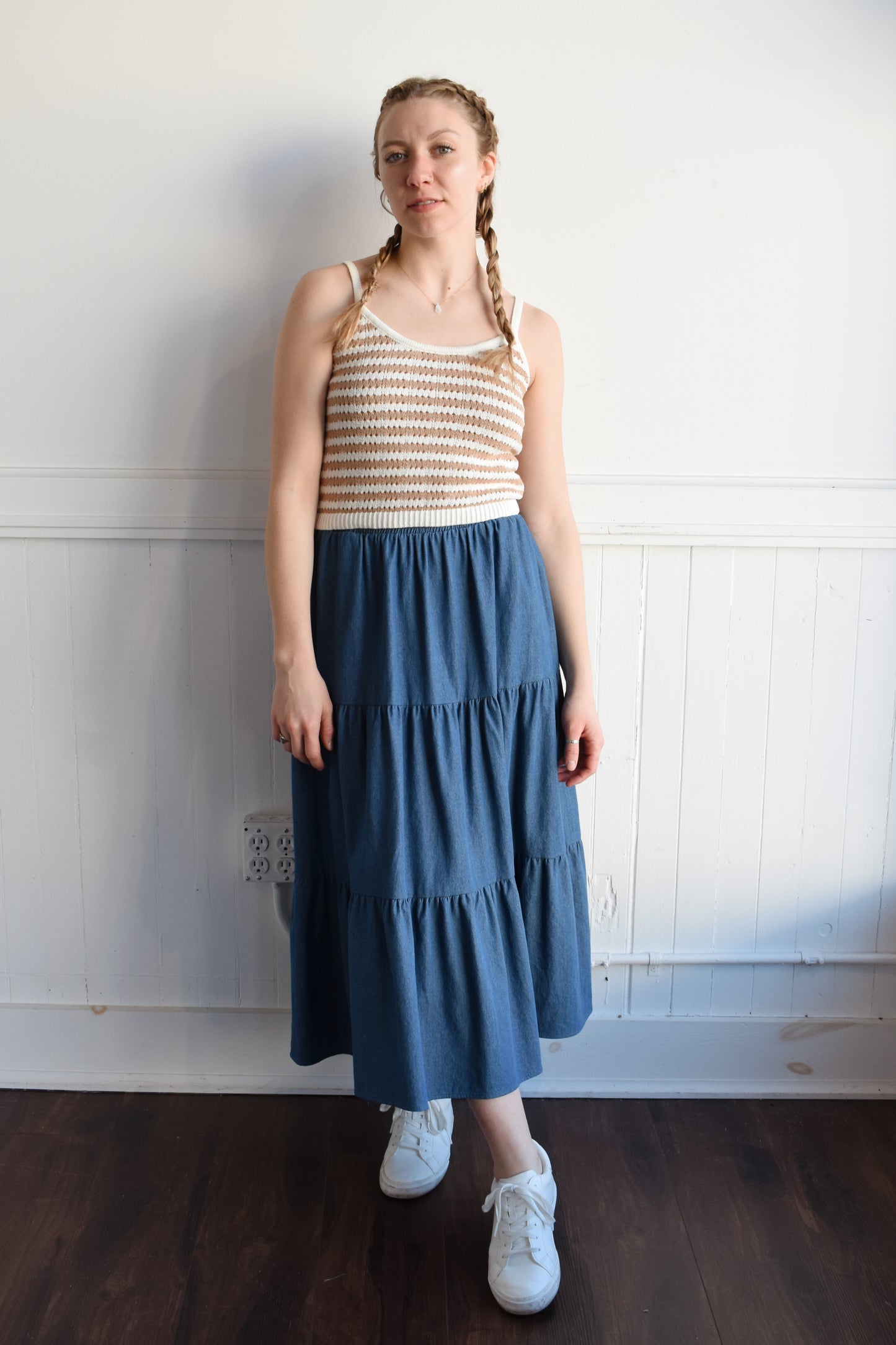 crochet tank with spaghetti straps, cropped, horizontal stripes