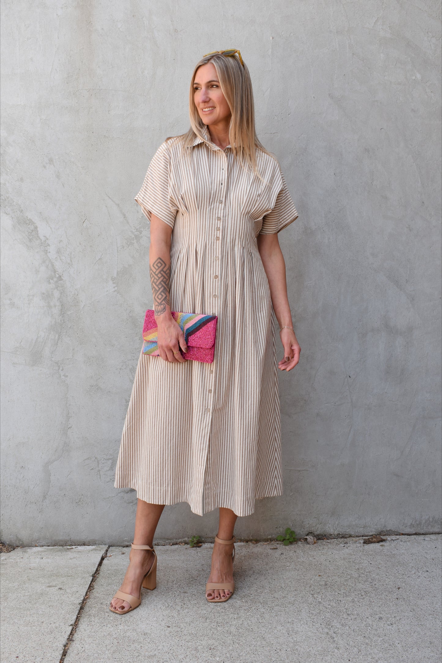 striped midi shirt dress