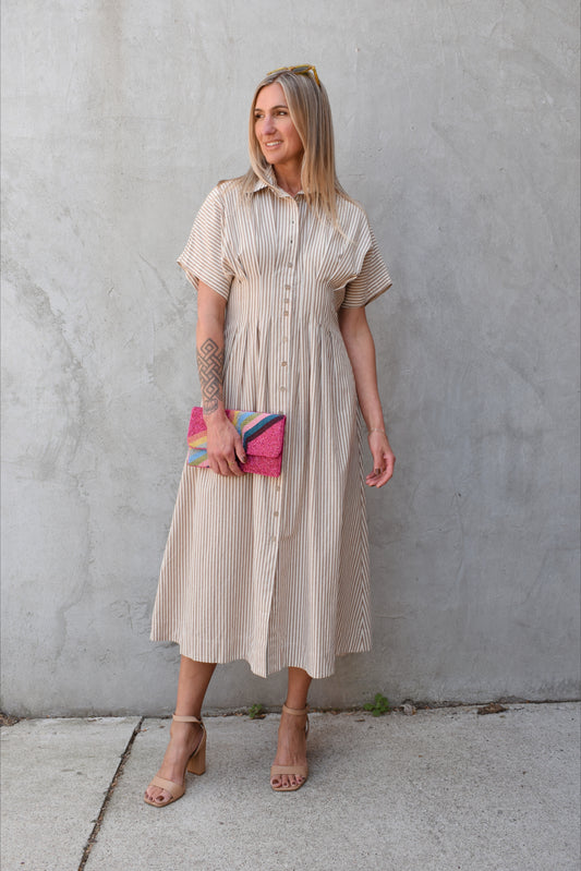 striped midi shirt dress