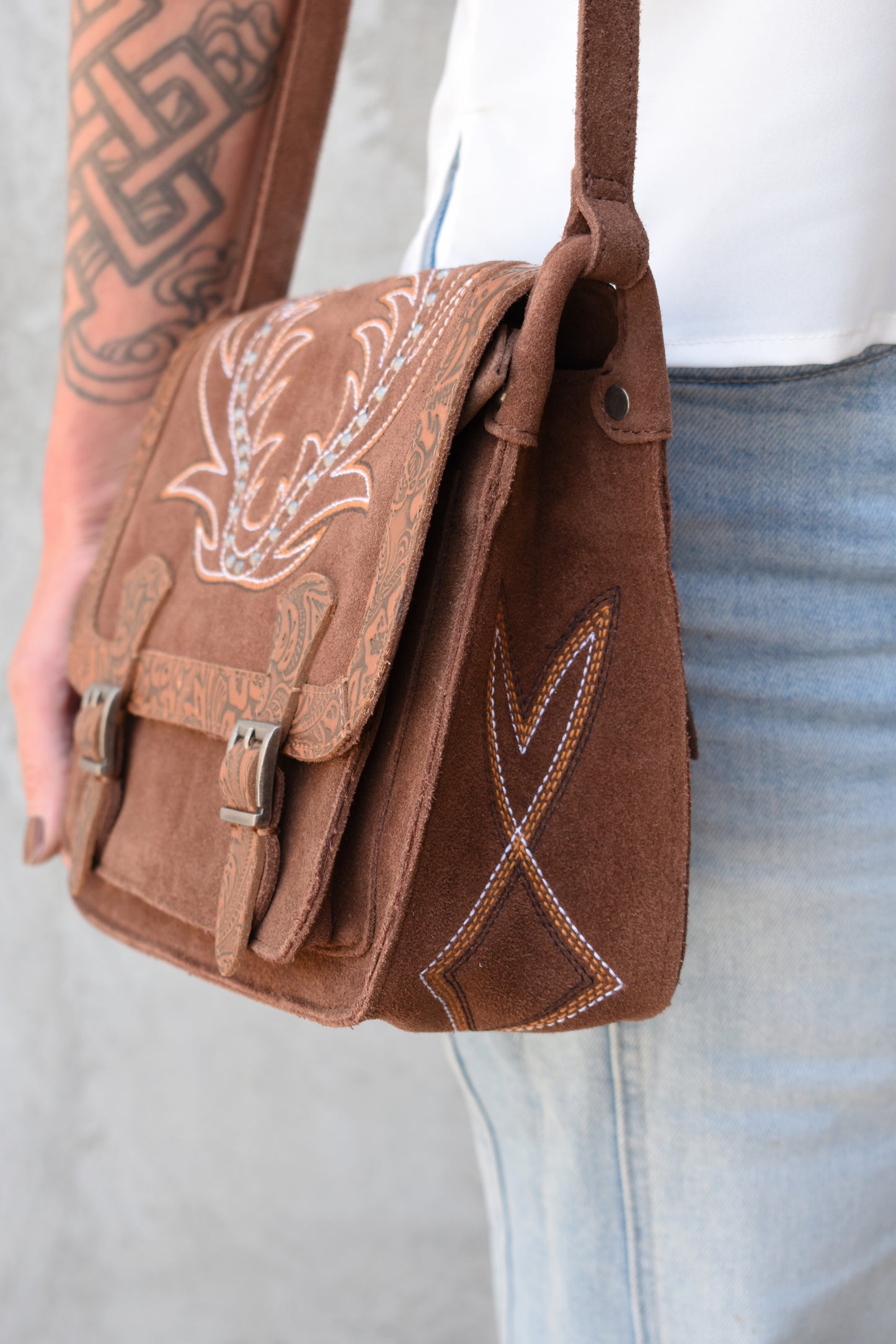 Leather Boot Embroidered Bag