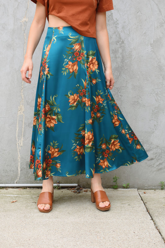 floral satin circle skirt