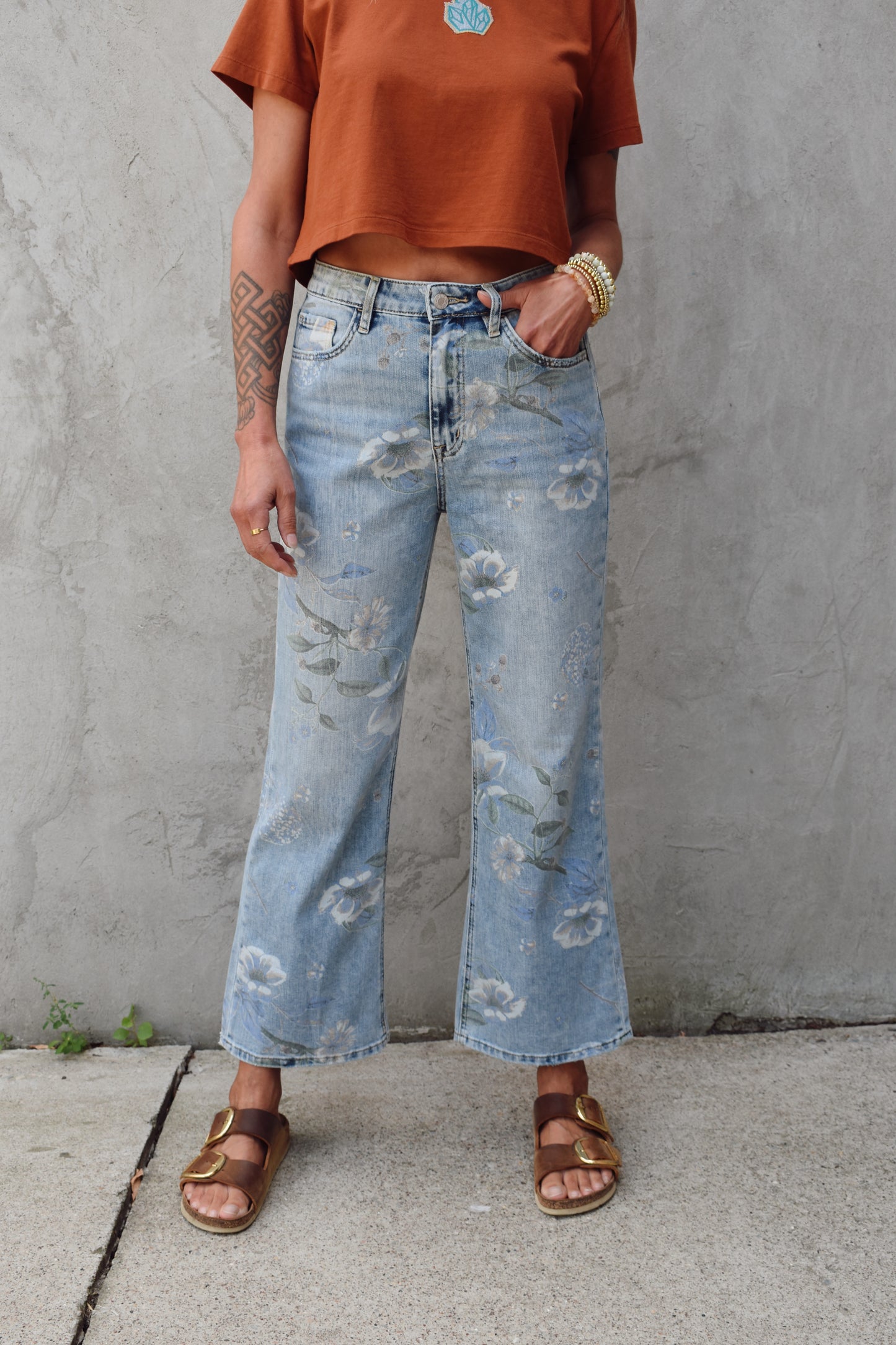 floral flare jeans